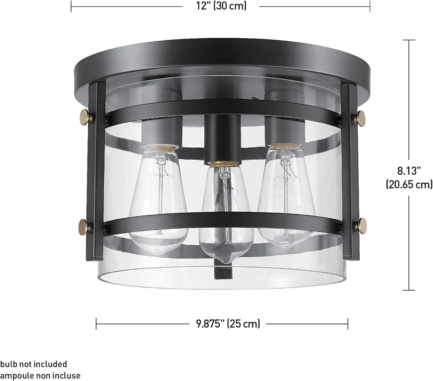 image:imageGlobe Electric 60870 2Light Flush Mount Ceiling Light Matte Black Brass Accents Clear Glass Shade Modern Lighting for Hallway Bedroom or Living Room E26 Base Bulbs Not IncludedDark Bronze Brass