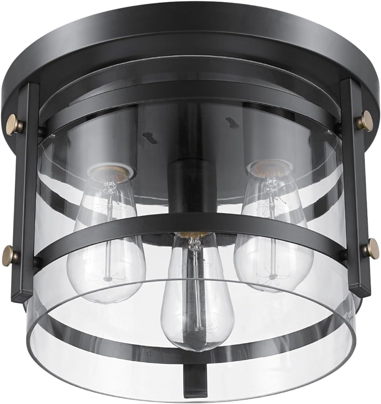 image:imageGlobe Electric 60870 2Light Flush Mount Ceiling Light Matte Black Brass Accents Clear Glass Shade Modern Lighting for Hallway Bedroom or Living Room E26 Base Bulbs Not IncludedDark Bronze Brass
