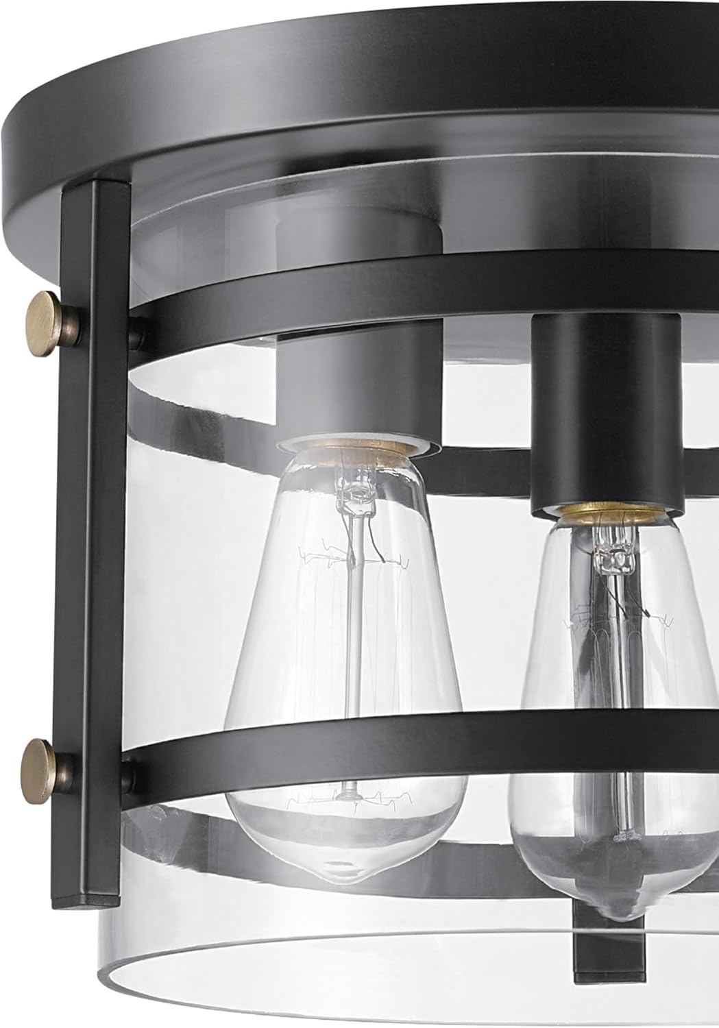 image:imageGlobe Electric 60870 2Light Flush Mount Ceiling Light Matte Black Brass Accents Clear Glass Shade Modern Lighting for Hallway Bedroom or Living Room E26 Base Bulbs Not IncludedDark Bronze Brass