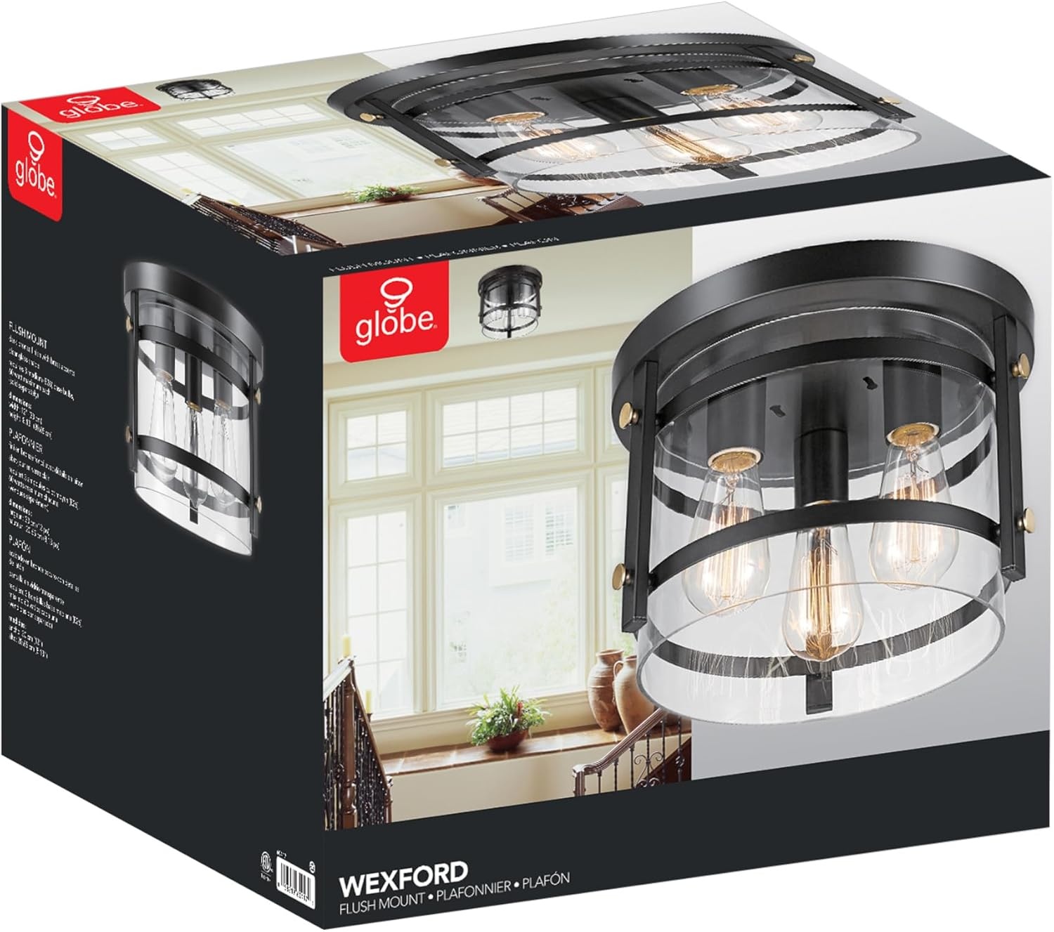image:imageGlobe Electric 60870 2Light Flush Mount Ceiling Light Matte Black Brass Accents Clear Glass Shade Modern Lighting for Hallway Bedroom or Living Room E26 Base Bulbs Not IncludedDark Bronze Brass