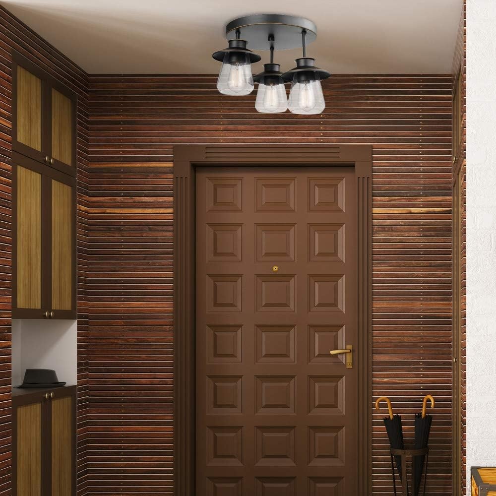image:imageGlobe Electric 60879 Nate 3Light SemiFlush Mount Ceiling Light Oil Rubbed Bronze Clear Glass Shades Bulb Not IncludedOilRubbed Bronze