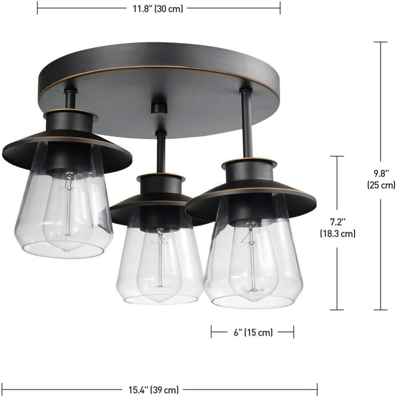 image:imageGlobe Electric 60879 Nate 3Light SemiFlush Mount Ceiling Light Oil Rubbed Bronze Clear Glass Shades Bulb Not IncludedOilRubbed Bronze
