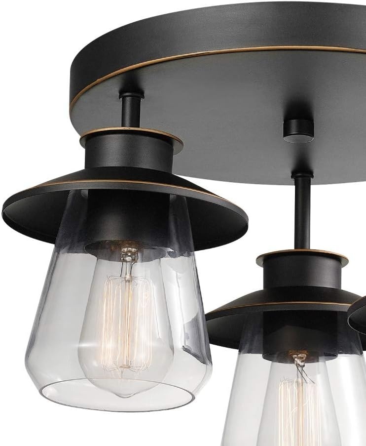 image:imageGlobe Electric 60879 Nate 3Light SemiFlush Mount Ceiling Light Oil Rubbed Bronze Clear Glass Shades Bulb Not IncludedOilRubbed Bronze