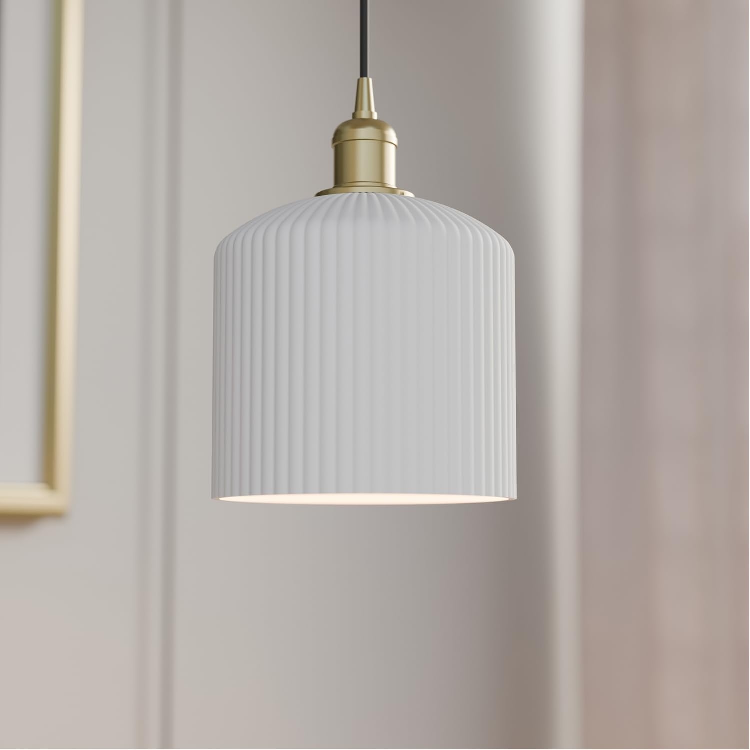 image:imageGlobe Electric 60885 3Light Linear Chandelier Matte White Brass Accents Adjustable Hanging Height Sloped or Vaulted Ceiling Modern Dimmable Lighting for Kitchen Island or Dining RoomWhite Resin Shade