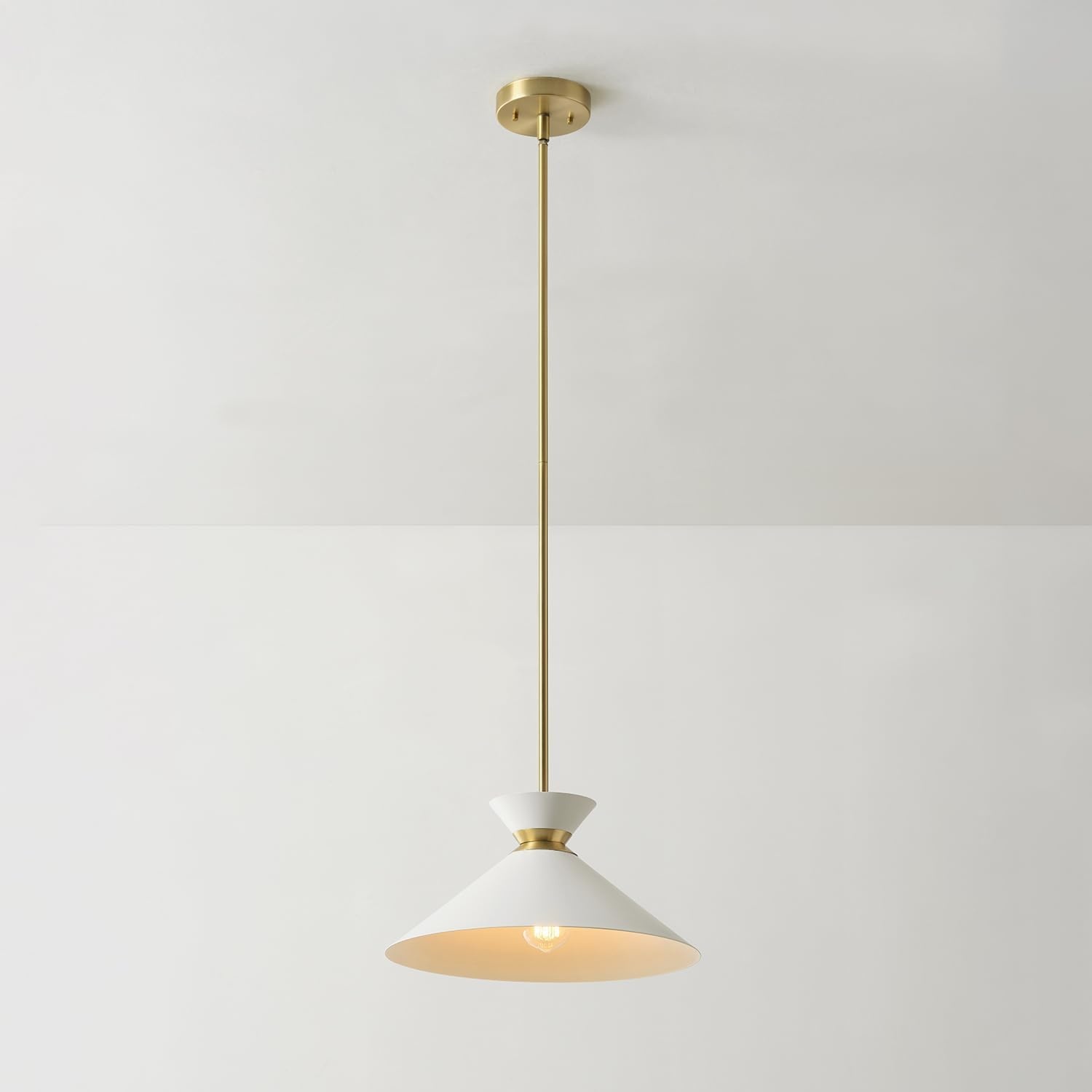image:imageGlobe Electric 60885 3Light Linear Chandelier Matte White Brass Accents Adjustable Hanging Height Sloped or Vaulted Ceiling Modern Dimmable Lighting for Kitchen Island or Dining RoomMatte Brass