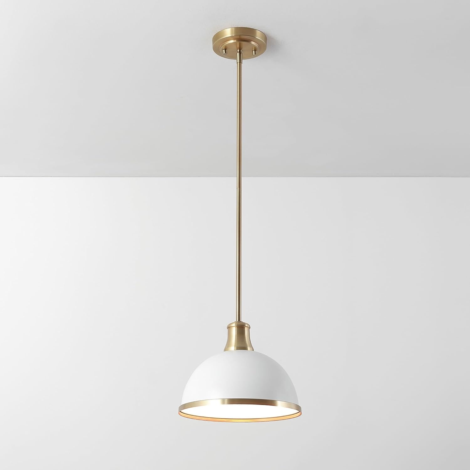 image:imageGlobe Electric 60885 3Light Linear Chandelier Matte White Brass Accents Adjustable Hanging Height Sloped or Vaulted Ceiling Modern Dimmable Lighting for Kitchen Island or Dining RoomWhite