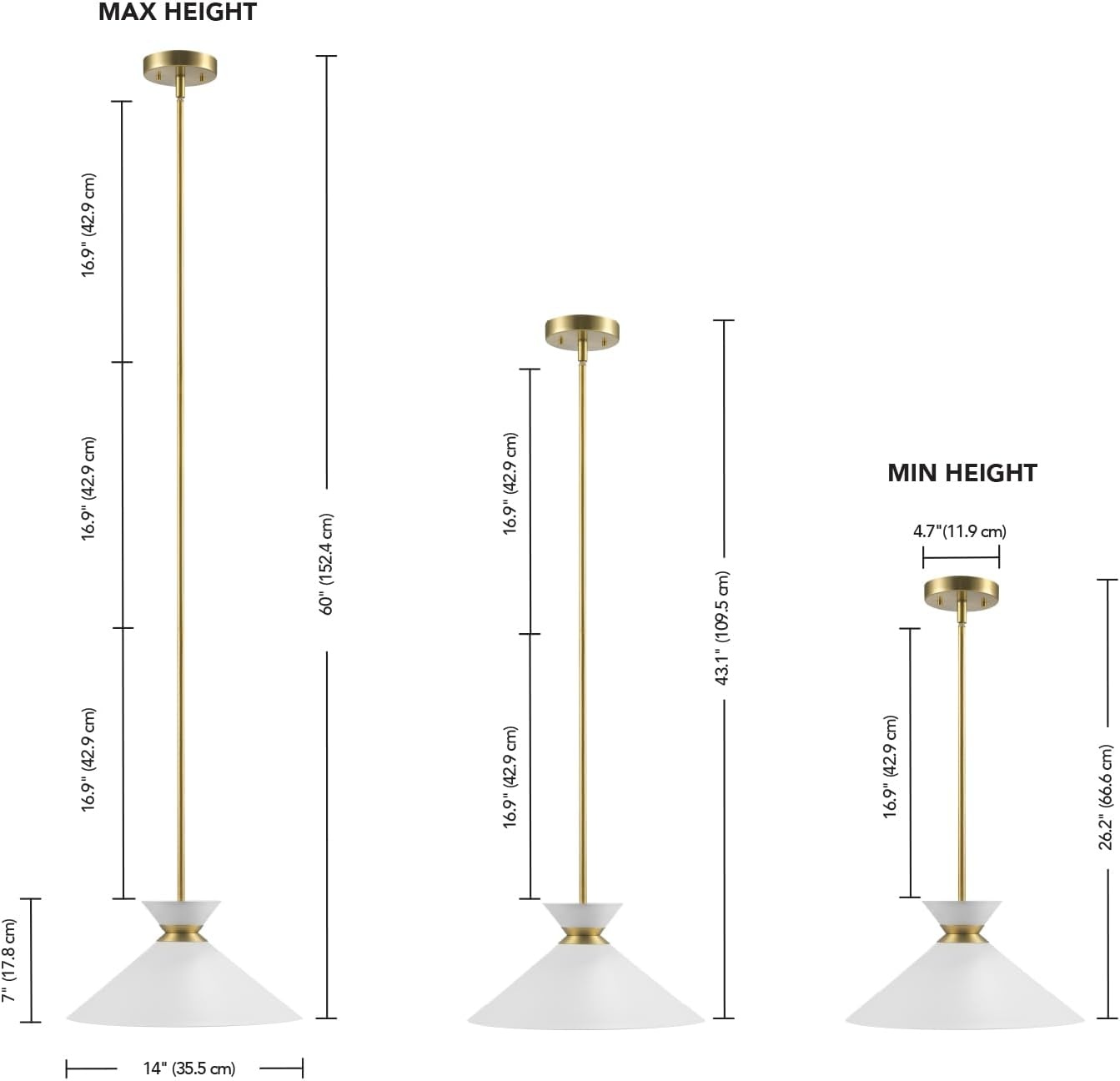 image:imageGlobe Electric 60885 3Light Linear Chandelier Matte White Brass Accents Adjustable Hanging Height Sloped or Vaulted Ceiling Modern Dimmable Lighting for Kitchen Island or Dining RoomMatte Brass