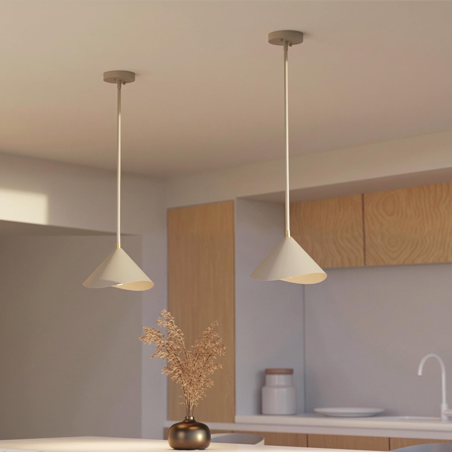 image:imageGlobe Electric 60885 3Light Linear Chandelier Matte White Brass Accents Adjustable Hanging Height Sloped or Vaulted Ceiling Modern Dimmable Lighting for Kitchen Island or Dining RoomMatte Greige