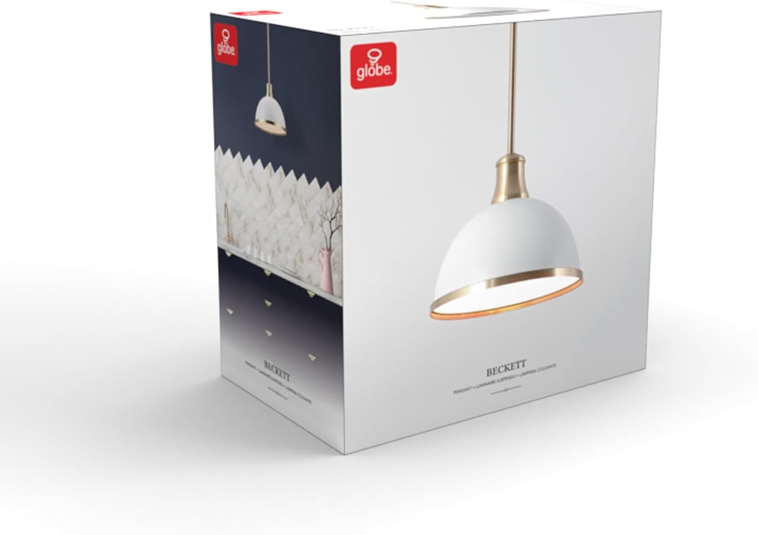 image:imageGlobe Electric 60885 3Light Linear Chandelier Matte White Brass Accents Adjustable Hanging Height Sloped or Vaulted Ceiling Modern Dimmable Lighting for Kitchen Island or Dining RoomWhite
