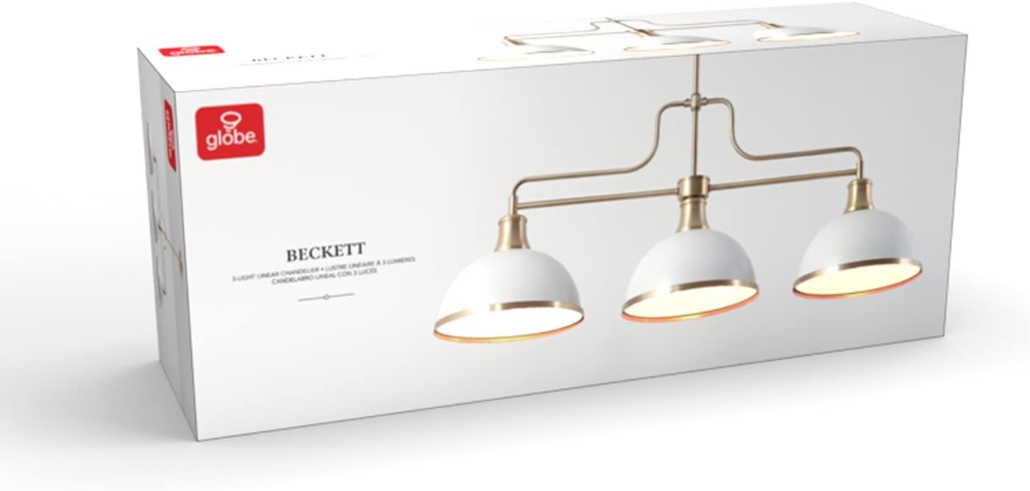image:imageGlobe Electric 60885 3Light Linear Chandelier Matte White Brass Accents Adjustable Hanging Height Sloped or Vaulted Ceiling Modern Dimmable Lighting for Kitchen Island or Dining RoomMatte White 3Light