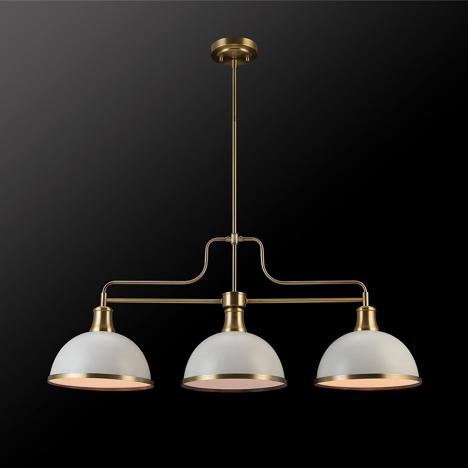 image:imageGlobe Electric 60885 3Light Linear Chandelier Matte White Brass Accents Adjustable Hanging Height Sloped or Vaulted Ceiling Modern Dimmable Lighting for Kitchen Island or Dining RoomMatte White 3Light