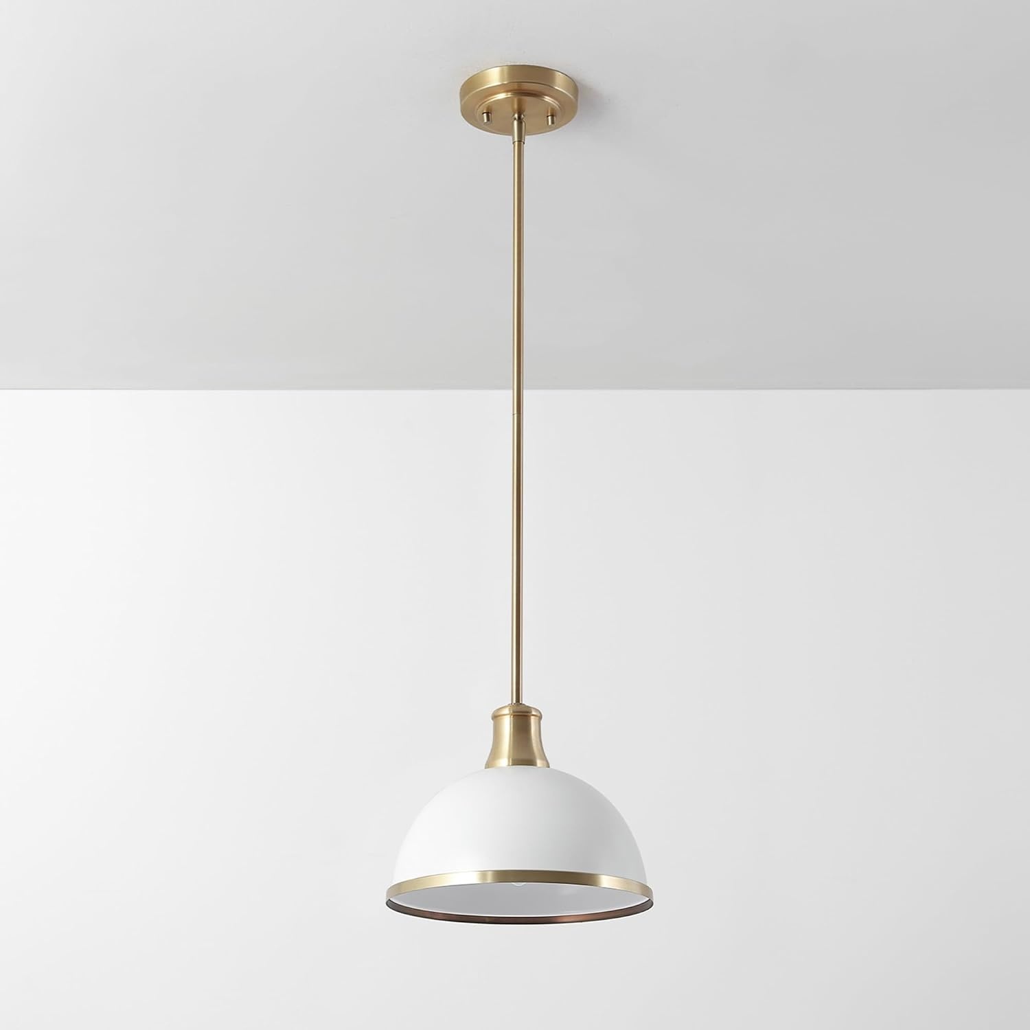 image:imageGlobe Electric 60885 3Light Linear Chandelier Matte White Brass Accents Adjustable Hanging Height Sloped or Vaulted Ceiling Modern Dimmable Lighting for Kitchen Island or Dining RoomWhite