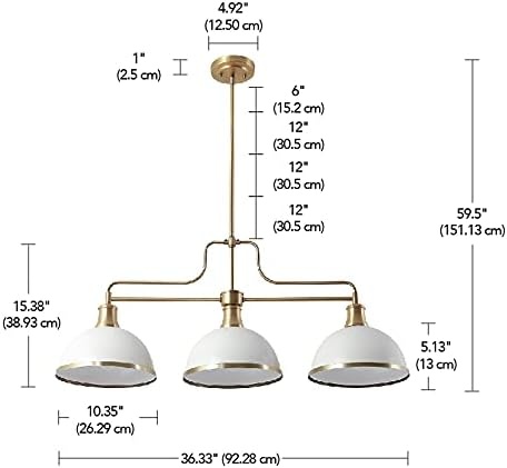 image:imageGlobe Electric 60885 3Light Linear Chandelier Matte White Brass Accents Adjustable Hanging Height Sloped or Vaulted Ceiling Modern Dimmable Lighting for Kitchen Island or Dining RoomMatte White 3Light