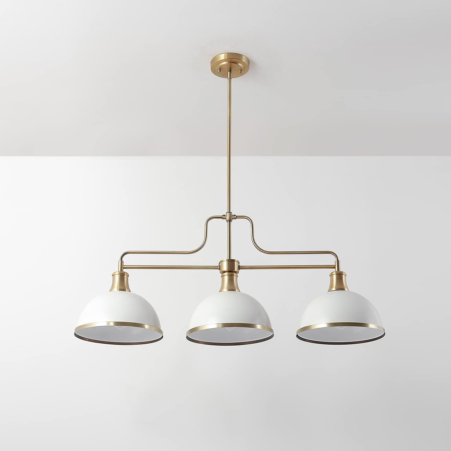 image:imageGlobe Electric 60885 3Light Linear Chandelier Matte White Brass Accents Adjustable Hanging Height Sloped or Vaulted Ceiling Modern Dimmable Lighting for Kitchen Island or Dining RoomMatte White 3Light