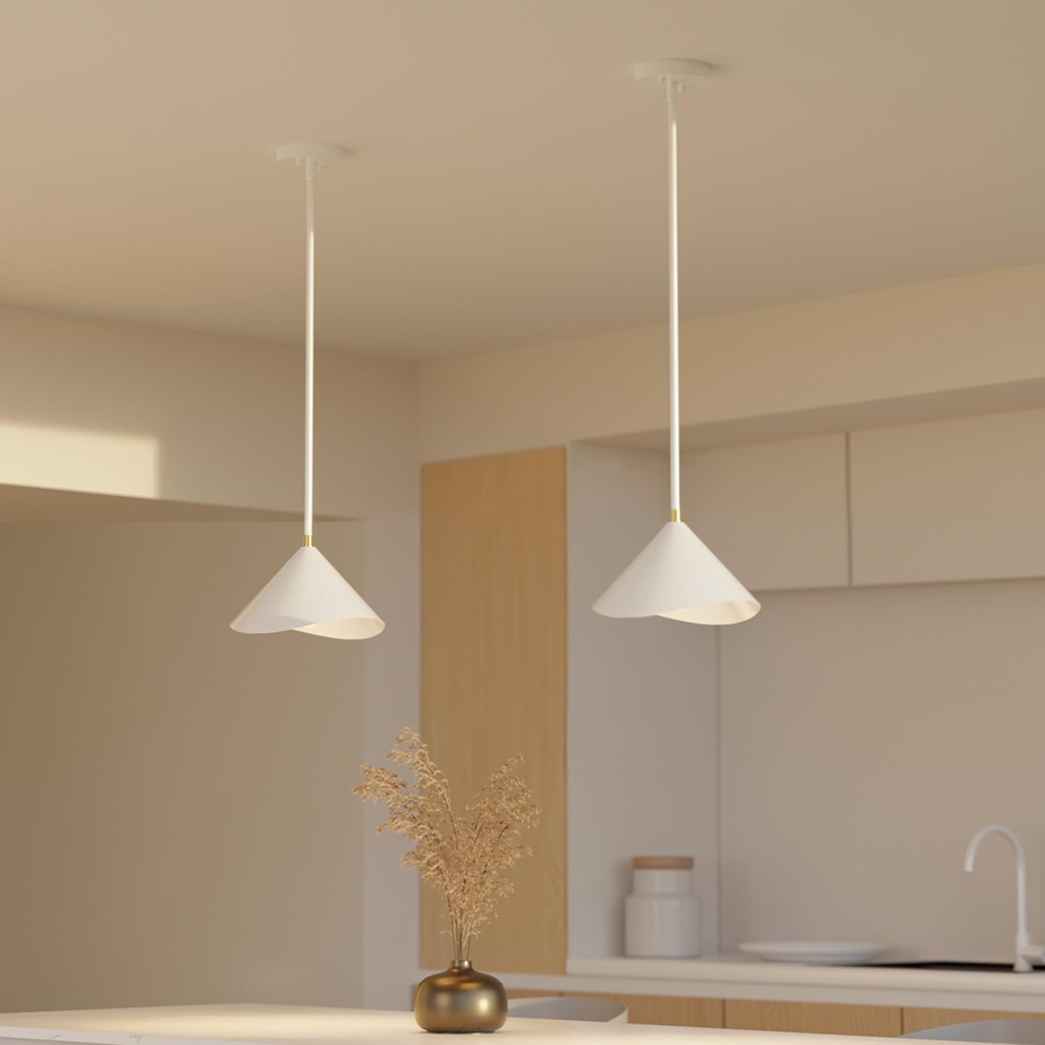 image:imageGlobe Electric 60885 3Light Linear Chandelier Matte White Brass Accents Adjustable Hanging Height Sloped or Vaulted Ceiling Modern Dimmable Lighting for Kitchen Island or Dining RoomMatte Brass Metal Shade