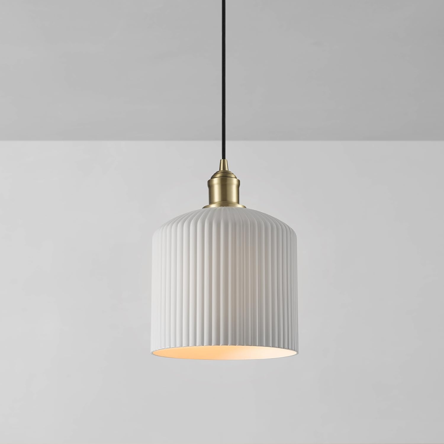 image:imageGlobe Electric 60885 3Light Linear Chandelier Matte White Brass Accents Adjustable Hanging Height Sloped or Vaulted Ceiling Modern Dimmable Lighting for Kitchen Island or Dining RoomWhite Resin Shade