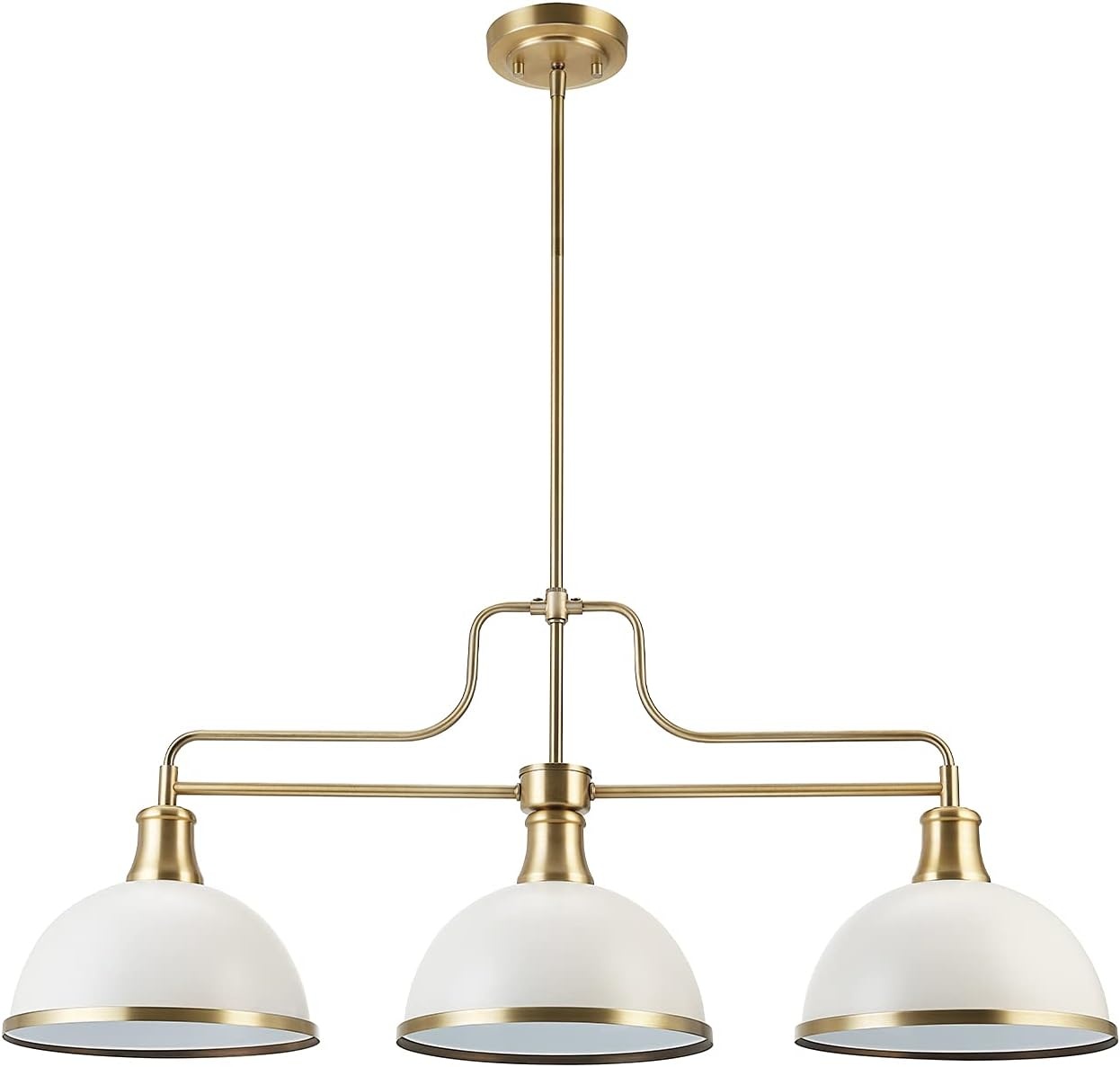 image:imageGlobe Electric 60885 3Light Linear Chandelier Matte White Brass Accents Adjustable Hanging Height Sloped or Vaulted Ceiling Modern Dimmable Lighting for Kitchen Island or Dining RoomMatte White 3Light