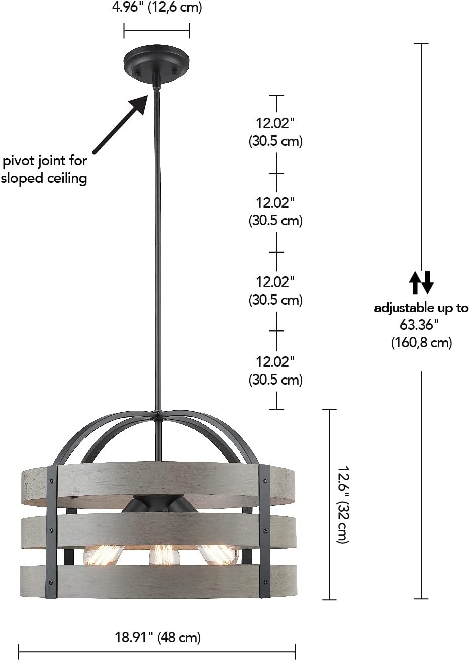 image:imageGlobe Electric 60886 Heath 3Light Convertible Flush Mount Ceiling Light Chandelier Matte Black Bulb Not IncludedMatte Black Faux Wood