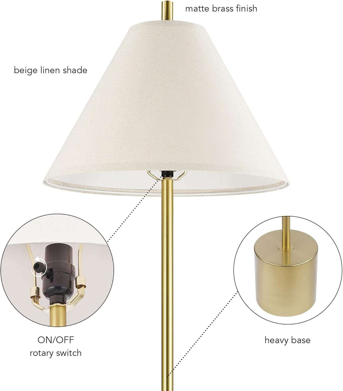 image:imageGlobe Electric 61000150 60 Floor Lamp Antique Brass Finish Beige Fabric Shade MidCentury Modern Standing Lamp E26 Base Sustainable Design for Living Rooms and BedroomsMatte Brass Hayden
