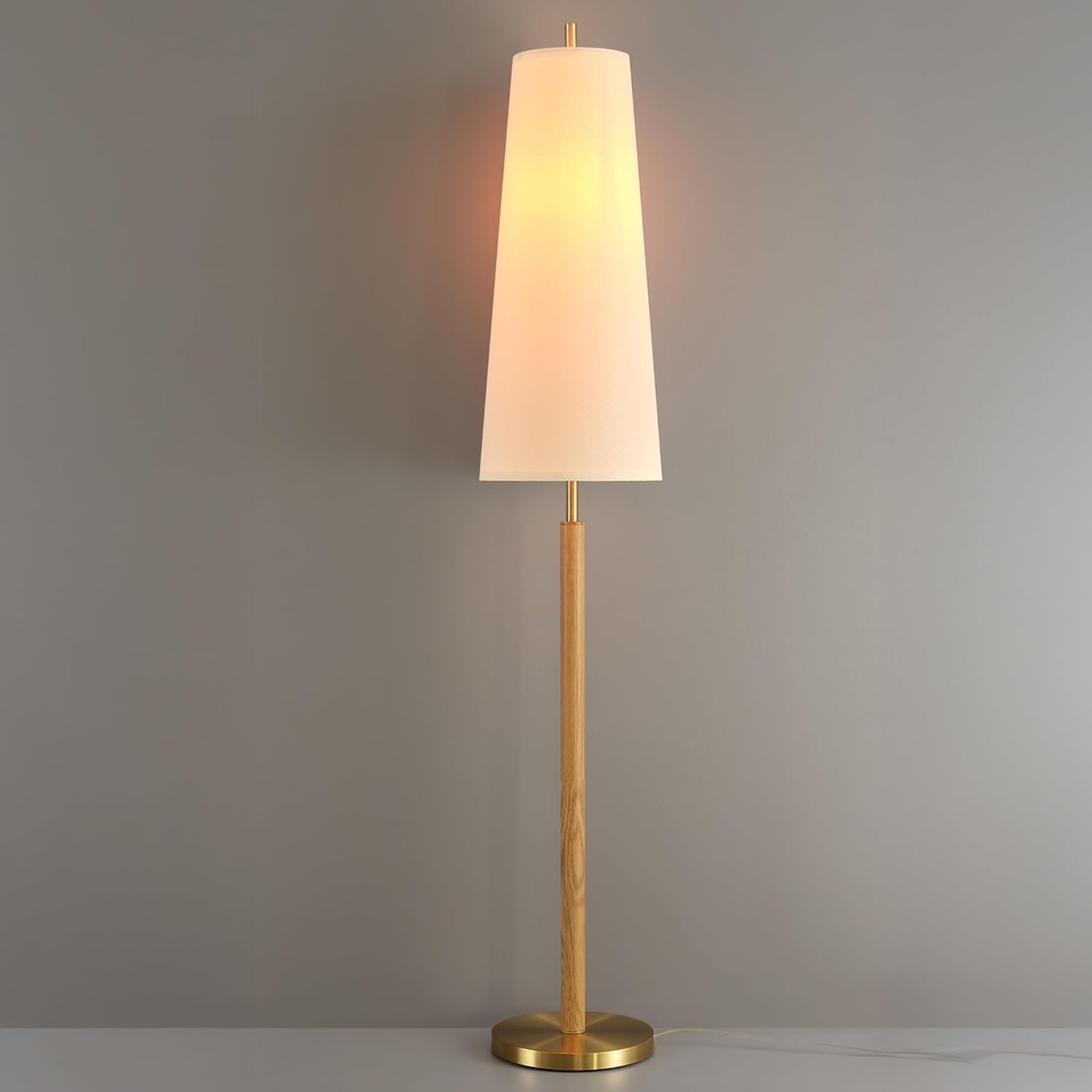 image:imageGlobe Electric 61000150 60 Floor Lamp Antique Brass Finish Beige Fabric Shade MidCentury Modern Standing Lamp E26 Base Sustainable Design for Living Rooms and BedroomsMatte Brass Genevieve