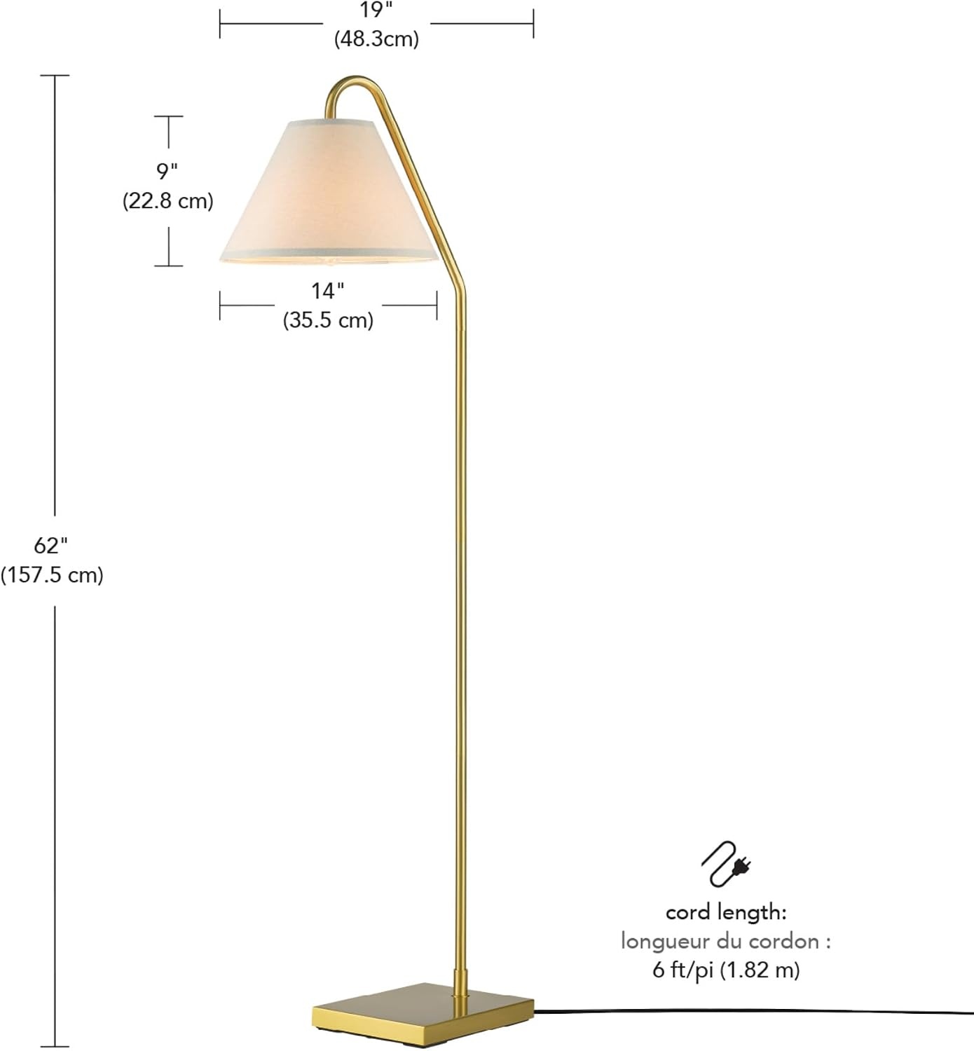 image:imageGlobe Electric 61000150 60 Floor Lamp Antique Brass Finish Beige Fabric Shade MidCentury Modern Standing Lamp E26 Base Sustainable Design for Living Rooms and BedroomsMatte Brass OffWhite Fabric Shade