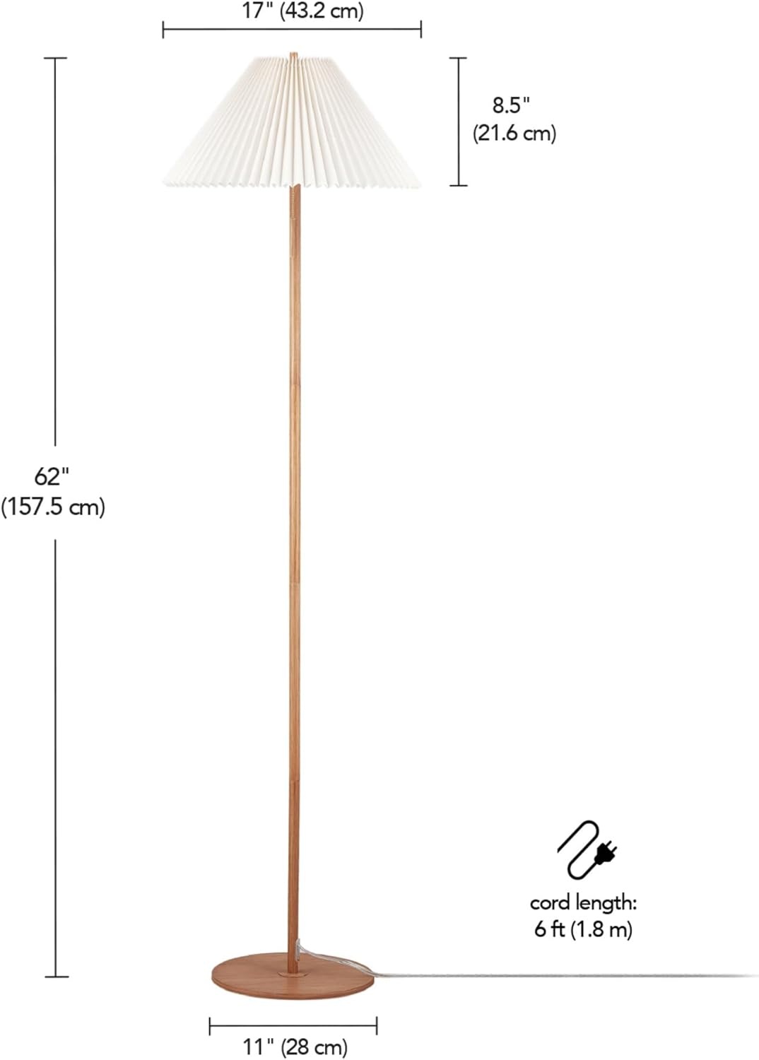 image:imageGlobe Electric 61000150 60 Floor Lamp Antique Brass Finish Beige Fabric Shade MidCentury Modern Standing Lamp E26 Base Sustainable Design for Living Rooms and BedroomsWood Toned Oren