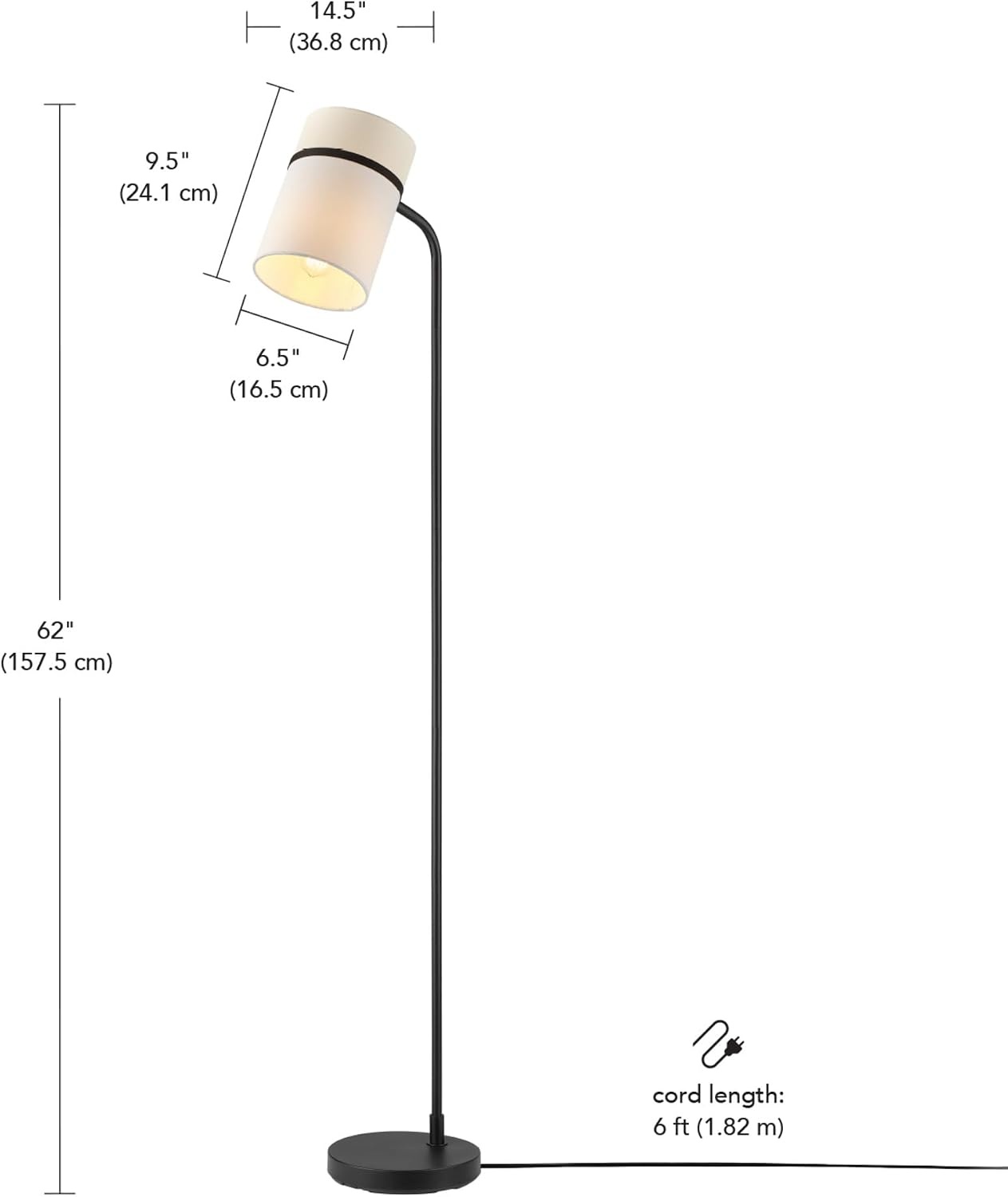image:imageGlobe Electric 61000150 60 Floor Lamp Antique Brass Finish Beige Fabric Shade MidCentury Modern Standing Lamp E26 Base Sustainable Design for Living Rooms and BedroomsMatte Black White Fabric Shade