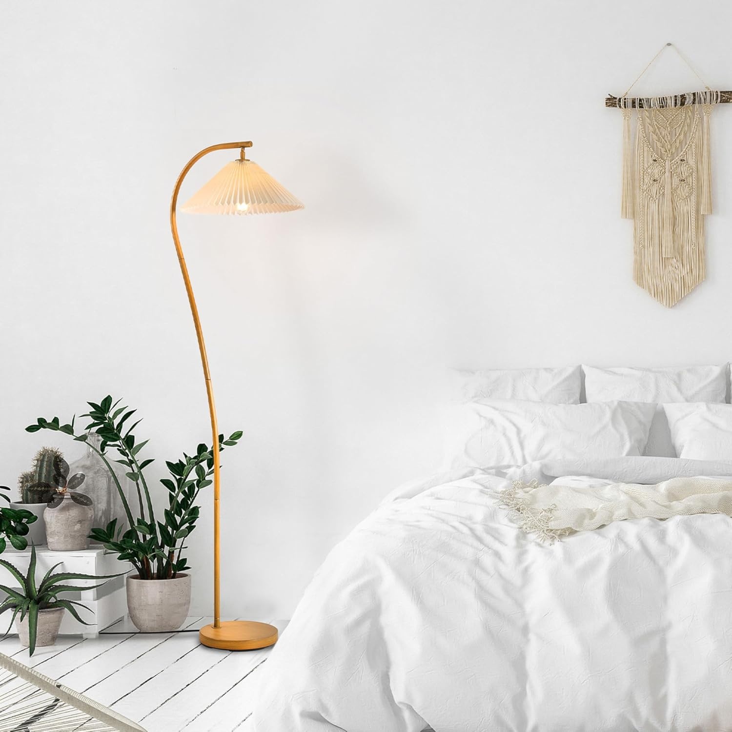 image:imageGlobe Electric 61000150 60 Floor Lamp Antique Brass Finish Beige Fabric Shade MidCentury Modern Standing Lamp E26 Base Sustainable Design for Living Rooms and BedroomsWood Toned Evangeline
