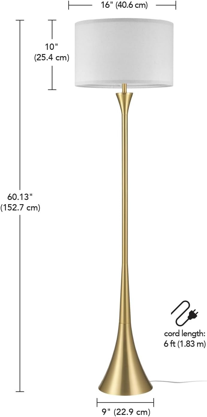image:imageGlobe Electric 61000150 60 Floor Lamp Antique Brass Finish Beige Fabric Shade MidCentury Modern Standing Lamp E26 Base Sustainable Design for Living Rooms and BedroomsAntique Brass Maclaine