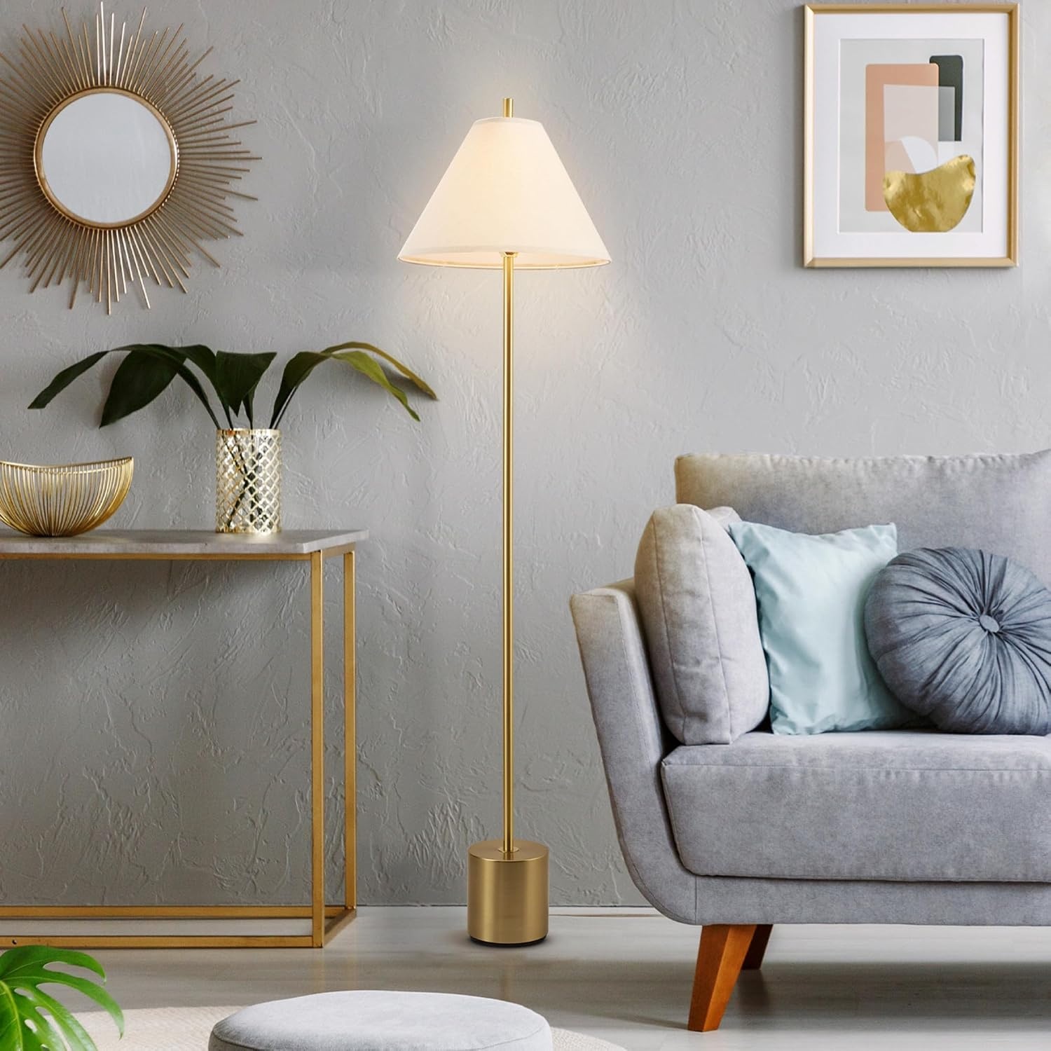 image:imageGlobe Electric 61000150 60 Floor Lamp Antique Brass Finish Beige Fabric Shade MidCentury Modern Standing Lamp E26 Base Sustainable Design for Living Rooms and BedroomsMatte Brass Hayden