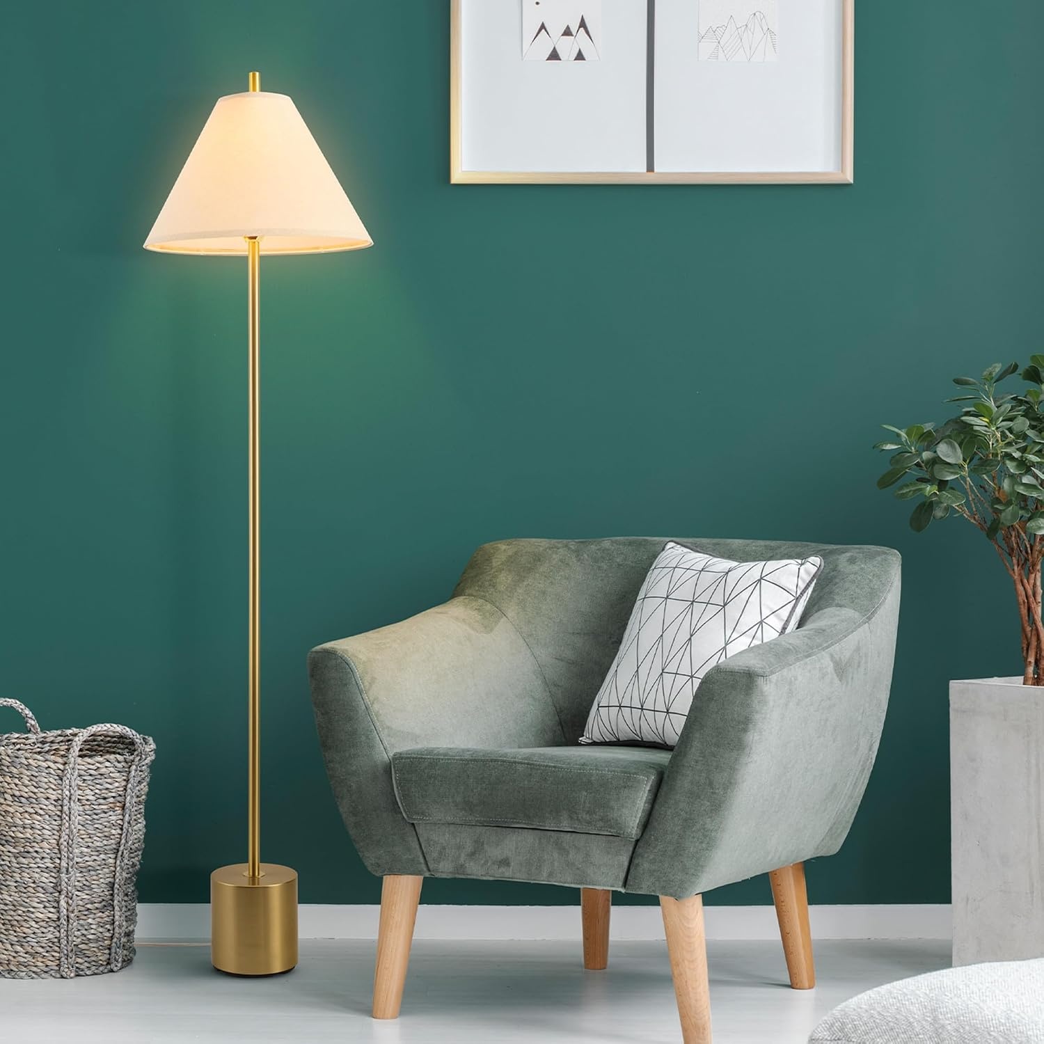 image:imageGlobe Electric 61000150 60 Floor Lamp Antique Brass Finish Beige Fabric Shade MidCentury Modern Standing Lamp E26 Base Sustainable Design for Living Rooms and BedroomsMatte Brass Hayden
