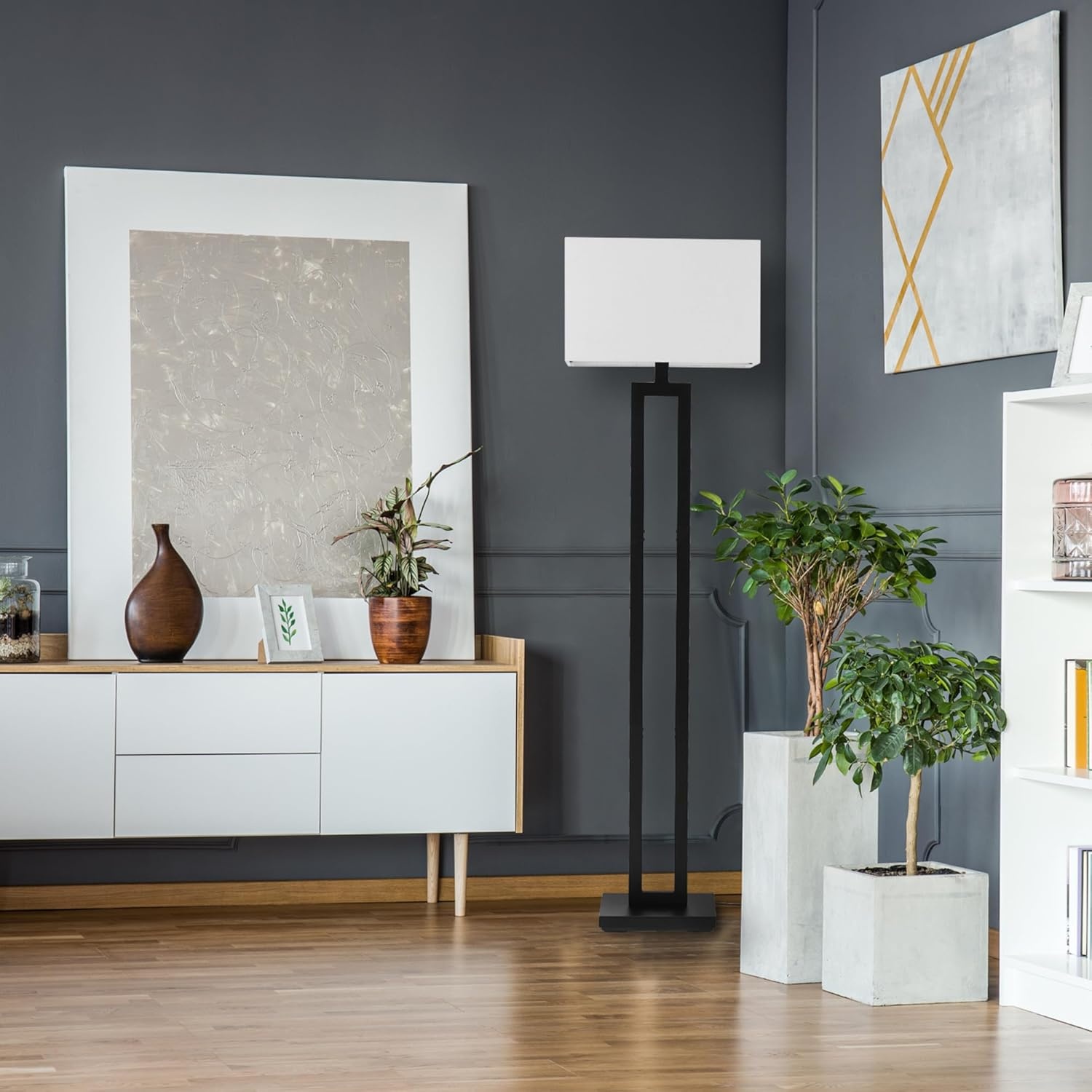 image:imageGlobe Electric 61000150 60 Floor Lamp Antique Brass Finish Beige Fabric Shade MidCentury Modern Standing Lamp E26 Base Sustainable Design for Living Rooms and BedroomsMatte Black DAlessio