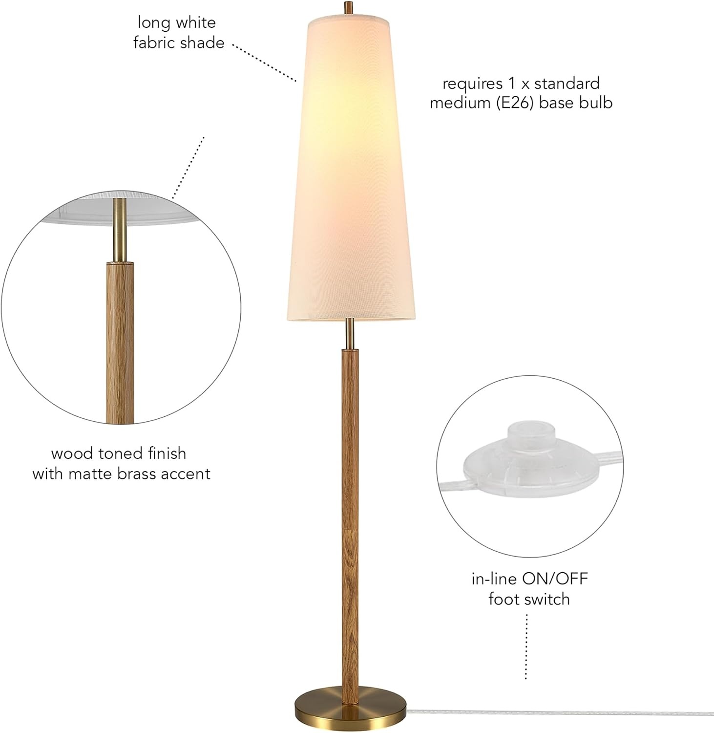 image:imageGlobe Electric 61000150 60 Floor Lamp Antique Brass Finish Beige Fabric Shade MidCentury Modern Standing Lamp E26 Base Sustainable Design for Living Rooms and BedroomsMatte Brass Genevieve