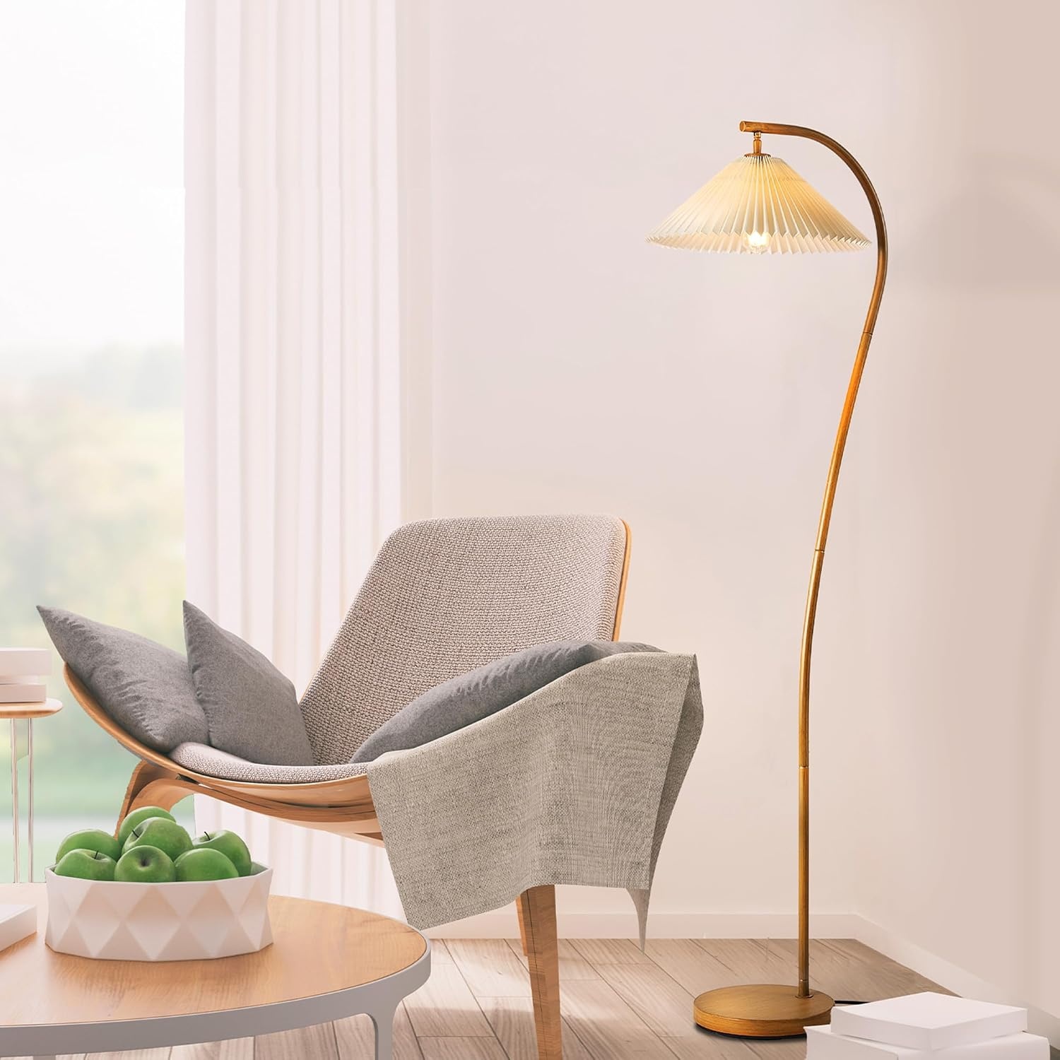 image:imageGlobe Electric 61000150 60 Floor Lamp Antique Brass Finish Beige Fabric Shade MidCentury Modern Standing Lamp E26 Base Sustainable Design for Living Rooms and BedroomsWood Toned Evangeline