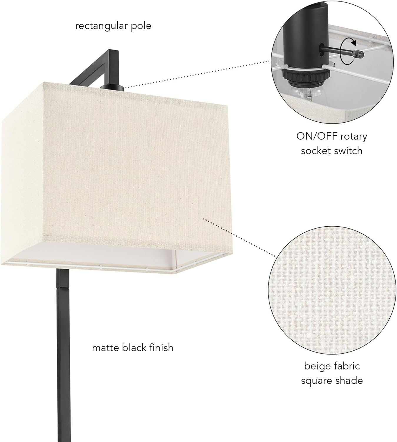 image:imageGlobe Electric 61000150 60 Floor Lamp Antique Brass Finish Beige Fabric Shade MidCentury Modern Standing Lamp E26 Base Sustainable Design for Living Rooms and BedroomsMatte Black Metalic