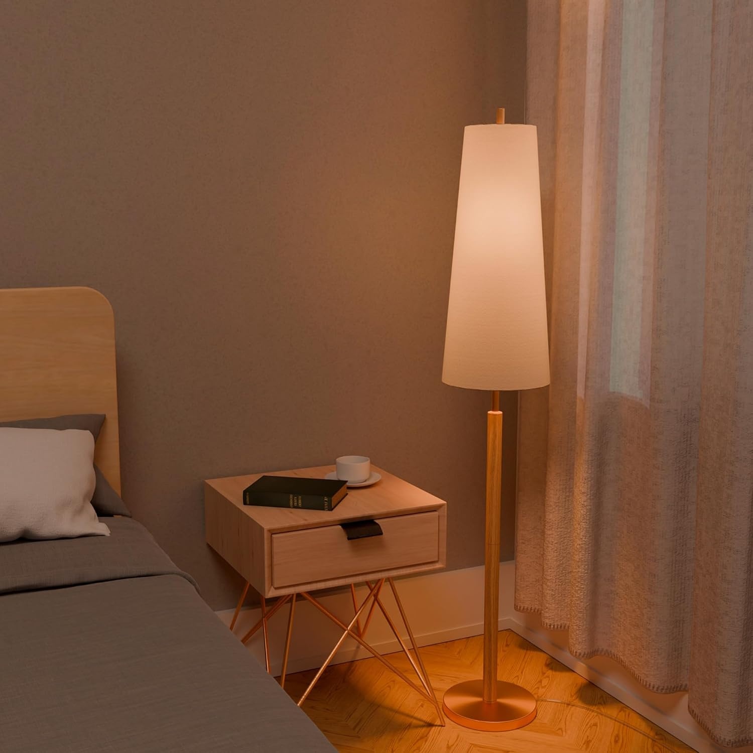 image:imageGlobe Electric 61000150 60 Floor Lamp Antique Brass Finish Beige Fabric Shade MidCentury Modern Standing Lamp E26 Base Sustainable Design for Living Rooms and BedroomsMatte Brass Genevieve