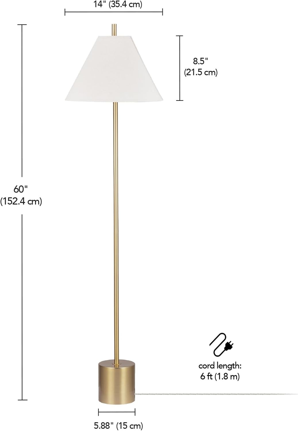 image:imageGlobe Electric 61000150 60 Floor Lamp Antique Brass Finish Beige Fabric Shade MidCentury Modern Standing Lamp E26 Base Sustainable Design for Living Rooms and BedroomsMatte Brass Hayden