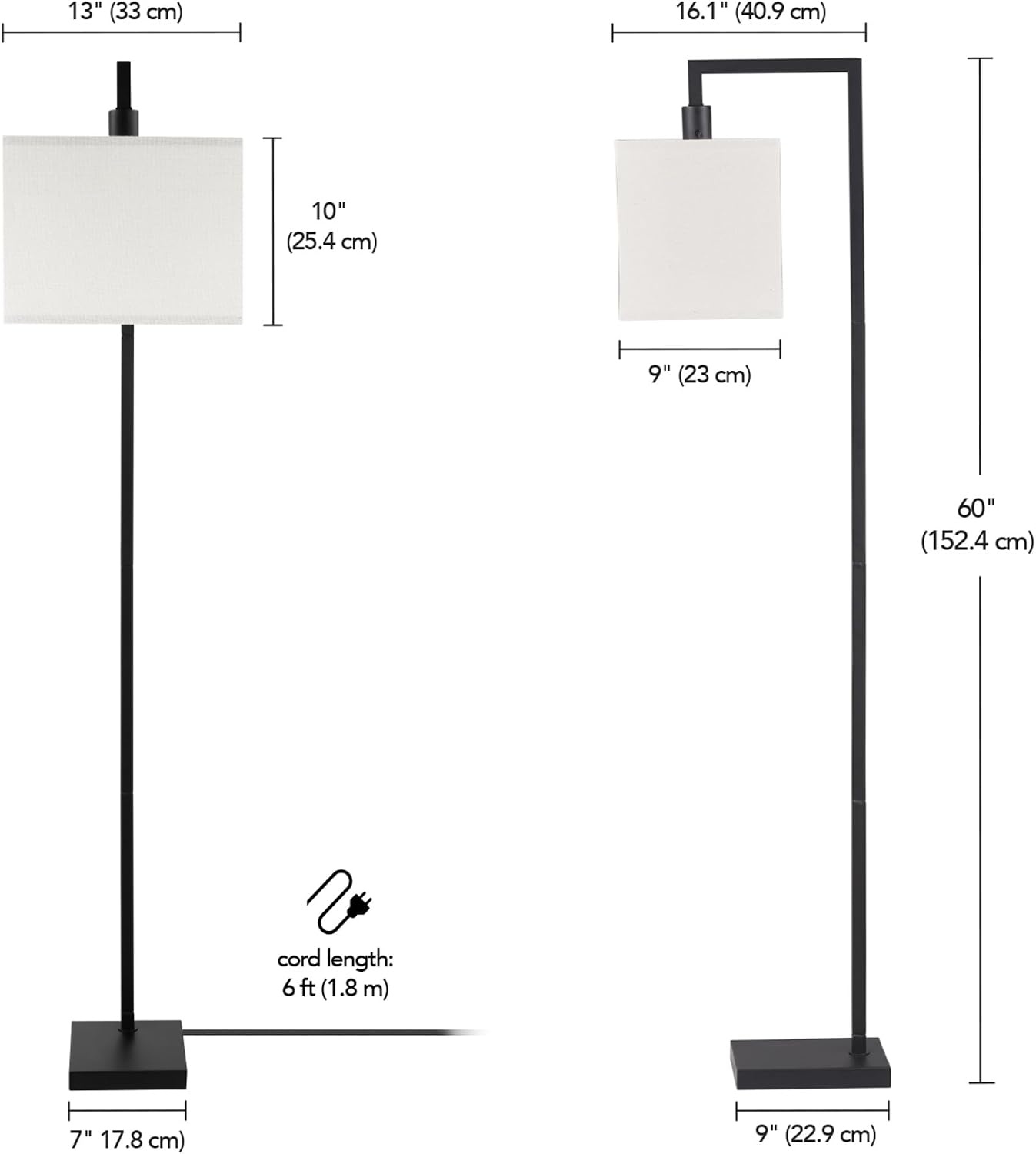 image:imageGlobe Electric 61000150 60 Floor Lamp Antique Brass Finish Beige Fabric Shade MidCentury Modern Standing Lamp E26 Base Sustainable Design for Living Rooms and BedroomsMatte Black Metalic