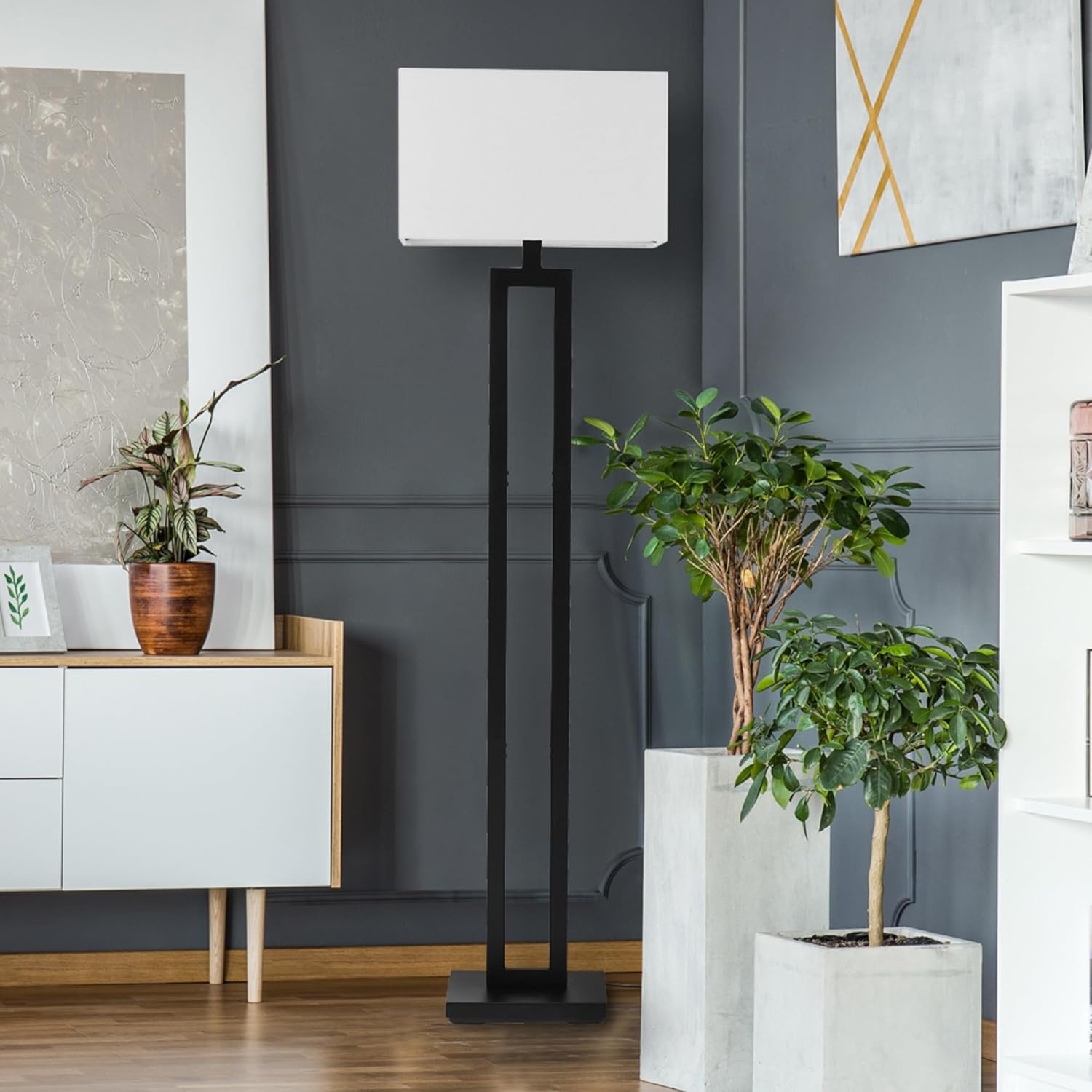 image:imageGlobe Electric 61000150 60 Floor Lamp Antique Brass Finish Beige Fabric Shade MidCentury Modern Standing Lamp E26 Base Sustainable Design for Living Rooms and BedroomsMatte Black DAlessio