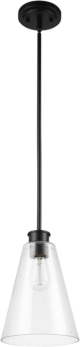 image:imageGlobe Electric 61258 Gizele 1Light Pendant Lighting Matte Black Seeded Glass Shade 60W Vintage Edison Incandescent Bulb Included