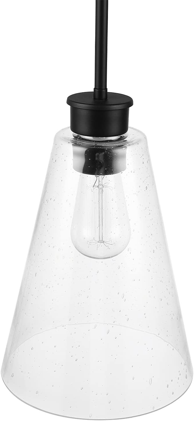 image:imageGlobe Electric 61258 Gizele 1Light Pendant Lighting Matte Black Seeded Glass Shade 60W Vintage Edison Incandescent Bulb Included