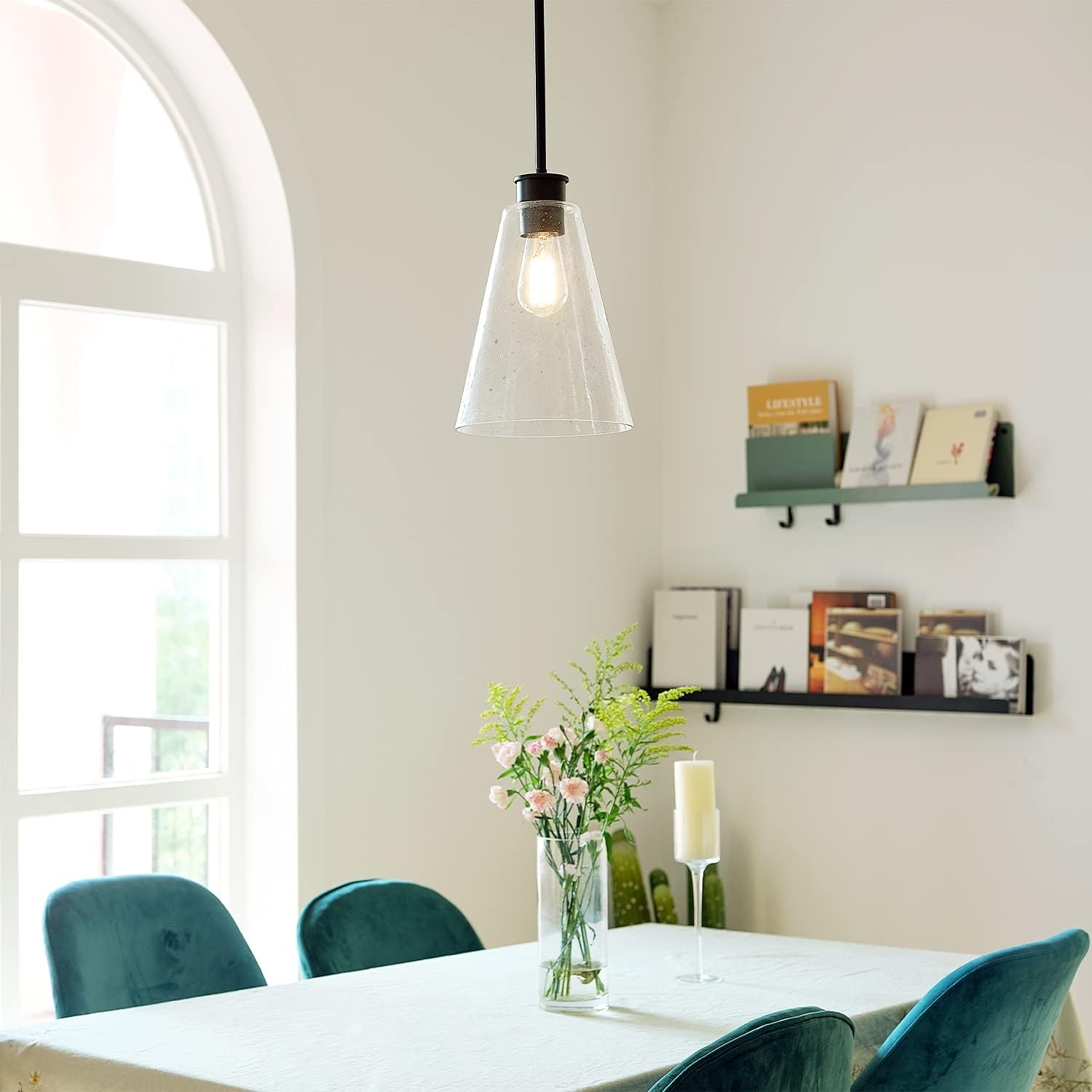 image:imageGlobe Electric 61258 Gizele 1Light Pendant Lighting Matte Black Seeded Glass Shade 60W Vintage Edison Incandescent Bulb Included
