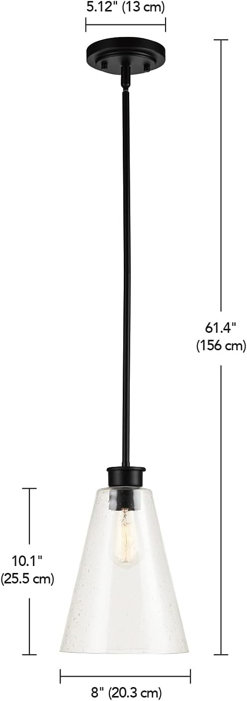 image:imageGlobe Electric 61258 Gizele 1Light Pendant Lighting Matte Black Seeded Glass Shade 60W Vintage Edison Incandescent Bulb Included