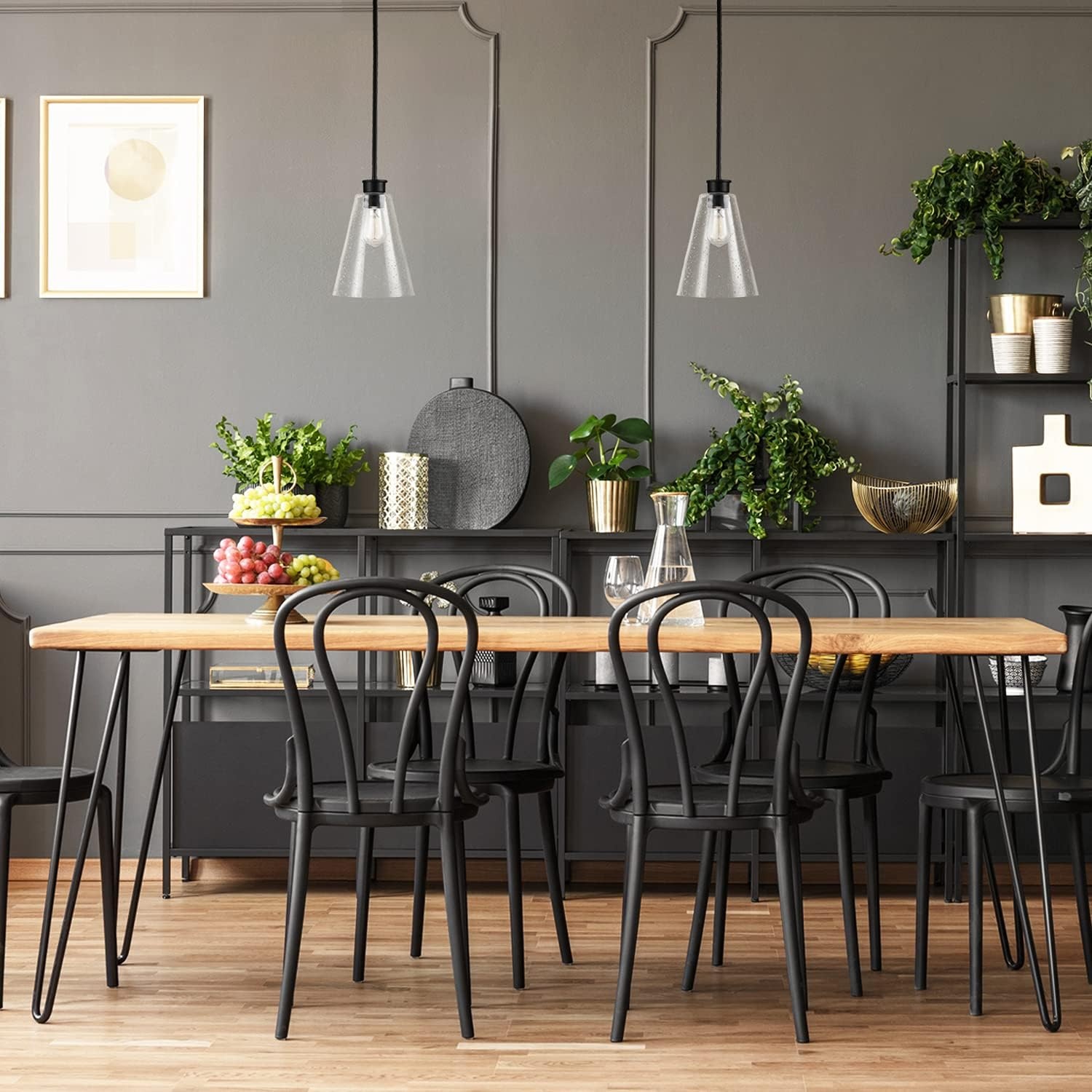 image:imageGlobe Electric 61258 Gizele 1Light Pendant Lighting Matte Black Seeded Glass Shade 60W Vintage Edison Incandescent Bulb Included
