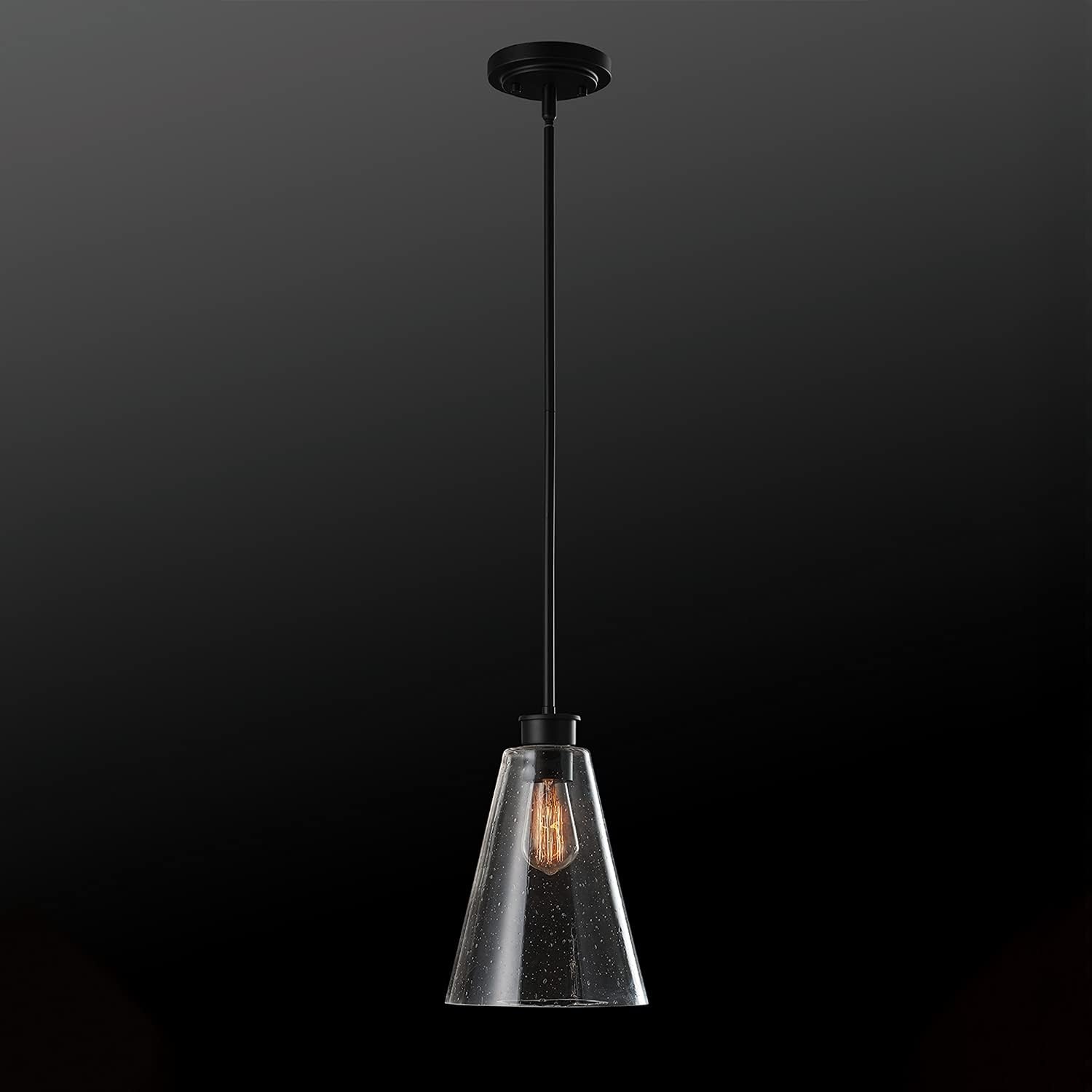 image:imageGlobe Electric 61258 Gizele 1Light Pendant Lighting Matte Black Seeded Glass Shade 60W Vintage Edison Incandescent Bulb Included