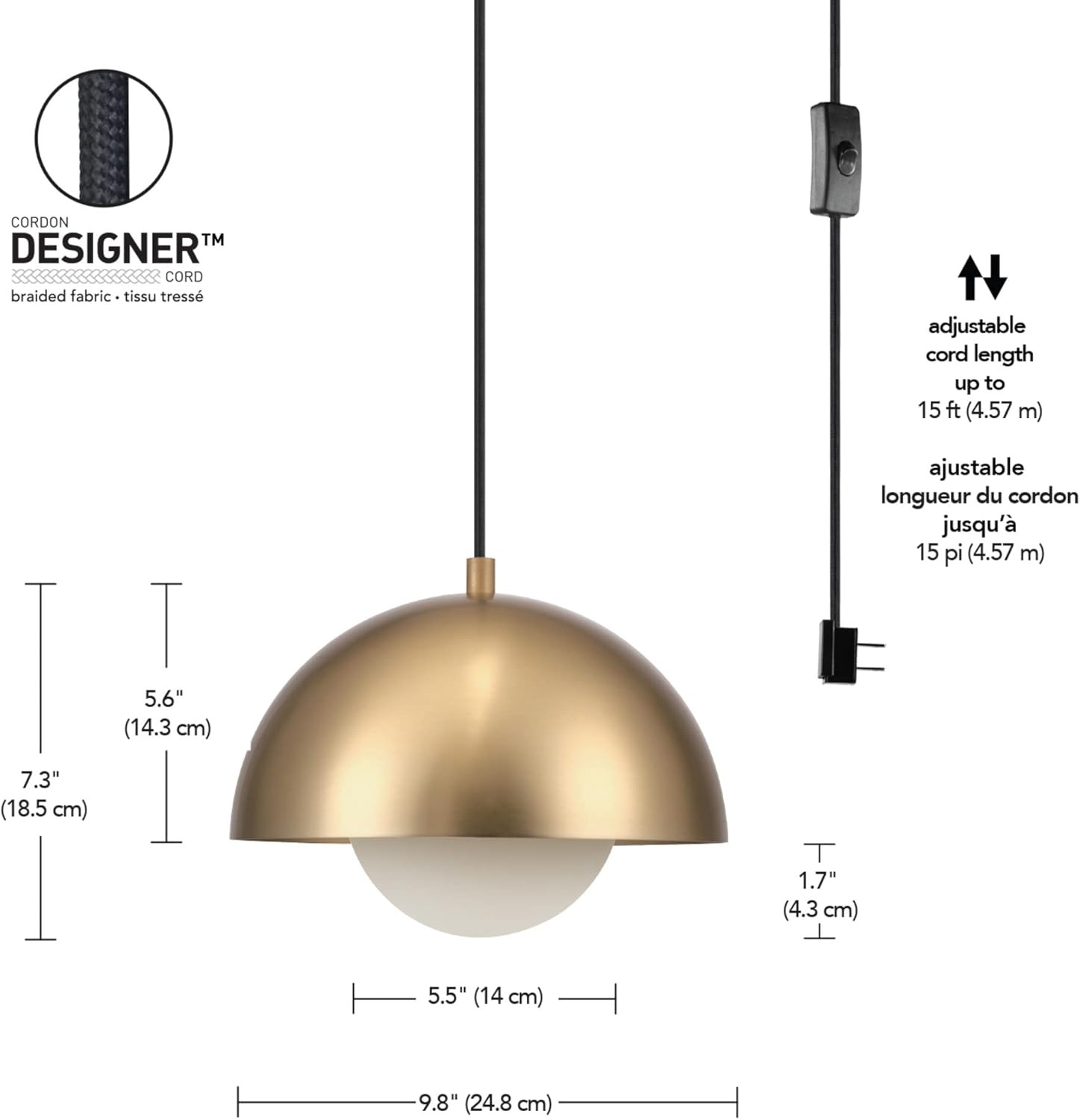 image:imageGlobe Electric 61261 1Light Pendant Lighting Matte Brass Black Cloth Cord 60W Vintage Edison Incandescent Bulb Included E26 Base Socket Kitchen Island Caf Decorative Ceiling Hanging LightAmelia Brass