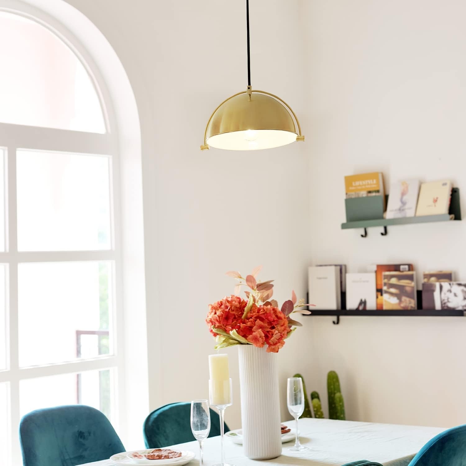 image:imageGlobe Electric 61261 1Light Pendant Lighting Matte Brass Black Cloth Cord 60W Vintage Edison Incandescent Bulb Included E26 Base Socket Kitchen Island Caf Decorative Ceiling Hanging LightDolores