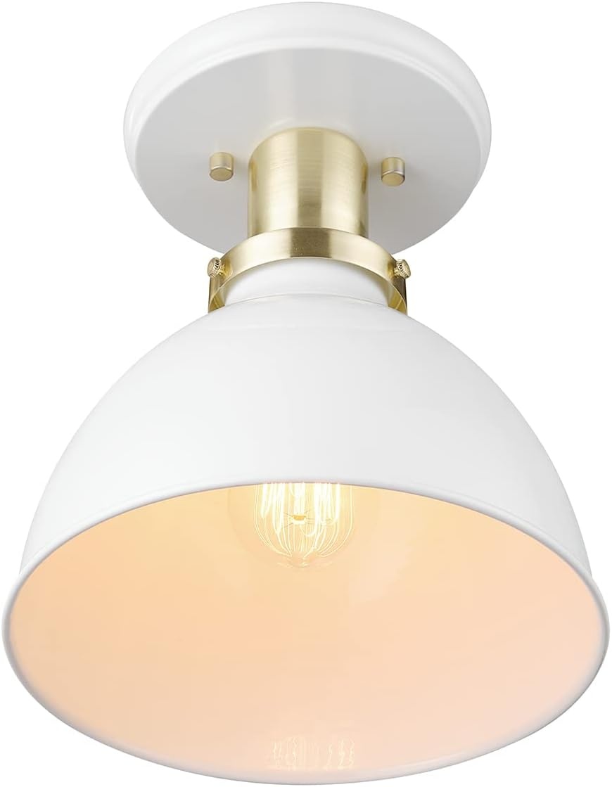 image:imageGlobe Electric 61262 1Light SemiFlush Mount Ceiling Light Matte White Gold Accent Bedroom Lighting Fixtures Ceiling Dining Room Fixture Timeless Lighting for Hallway Modern GlamMatte White