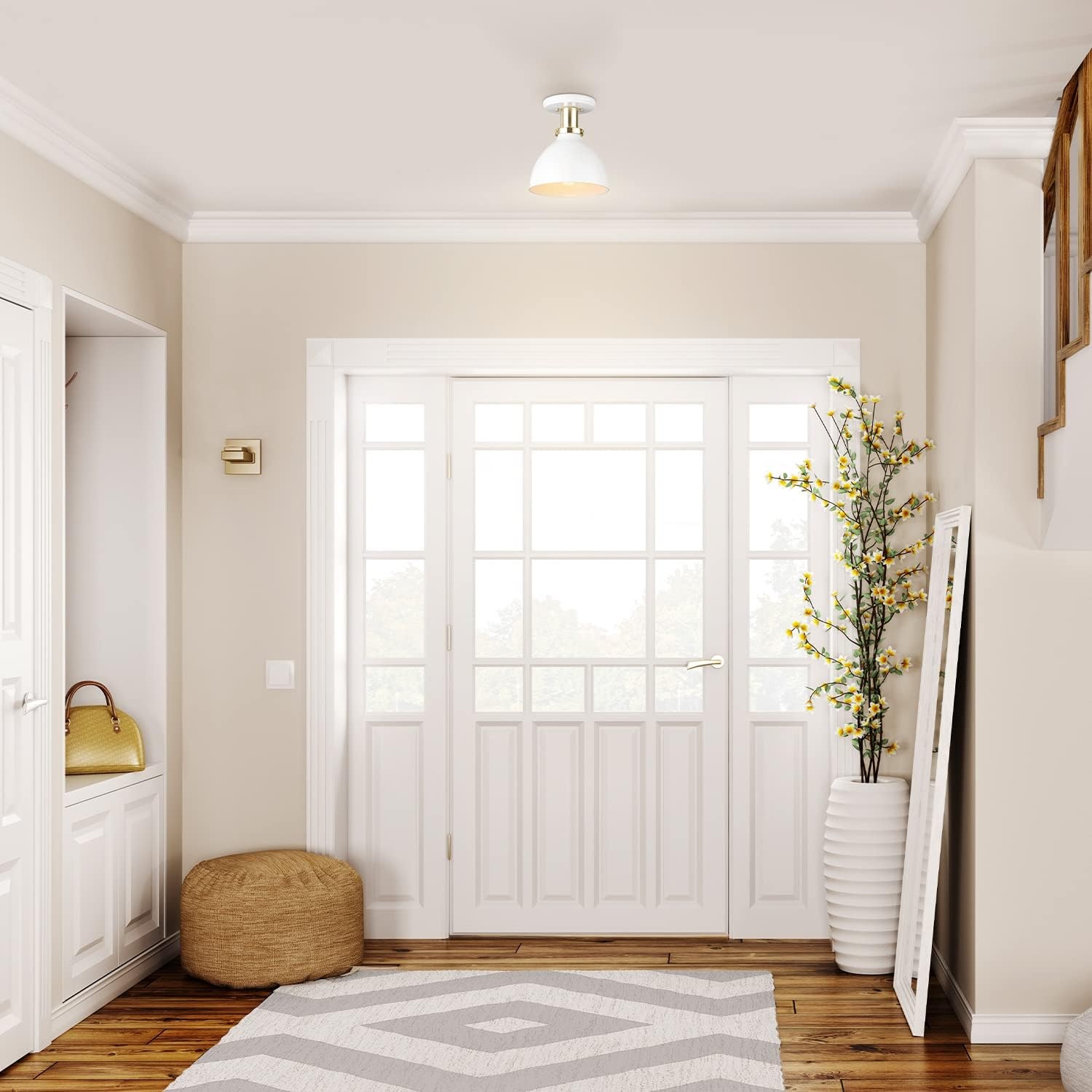 image:imageGlobe Electric 61262 1Light SemiFlush Mount Ceiling Light Matte White Gold Accent Bedroom Lighting Fixtures Ceiling Dining Room Fixture Timeless Lighting for Hallway Modern GlamMatte White