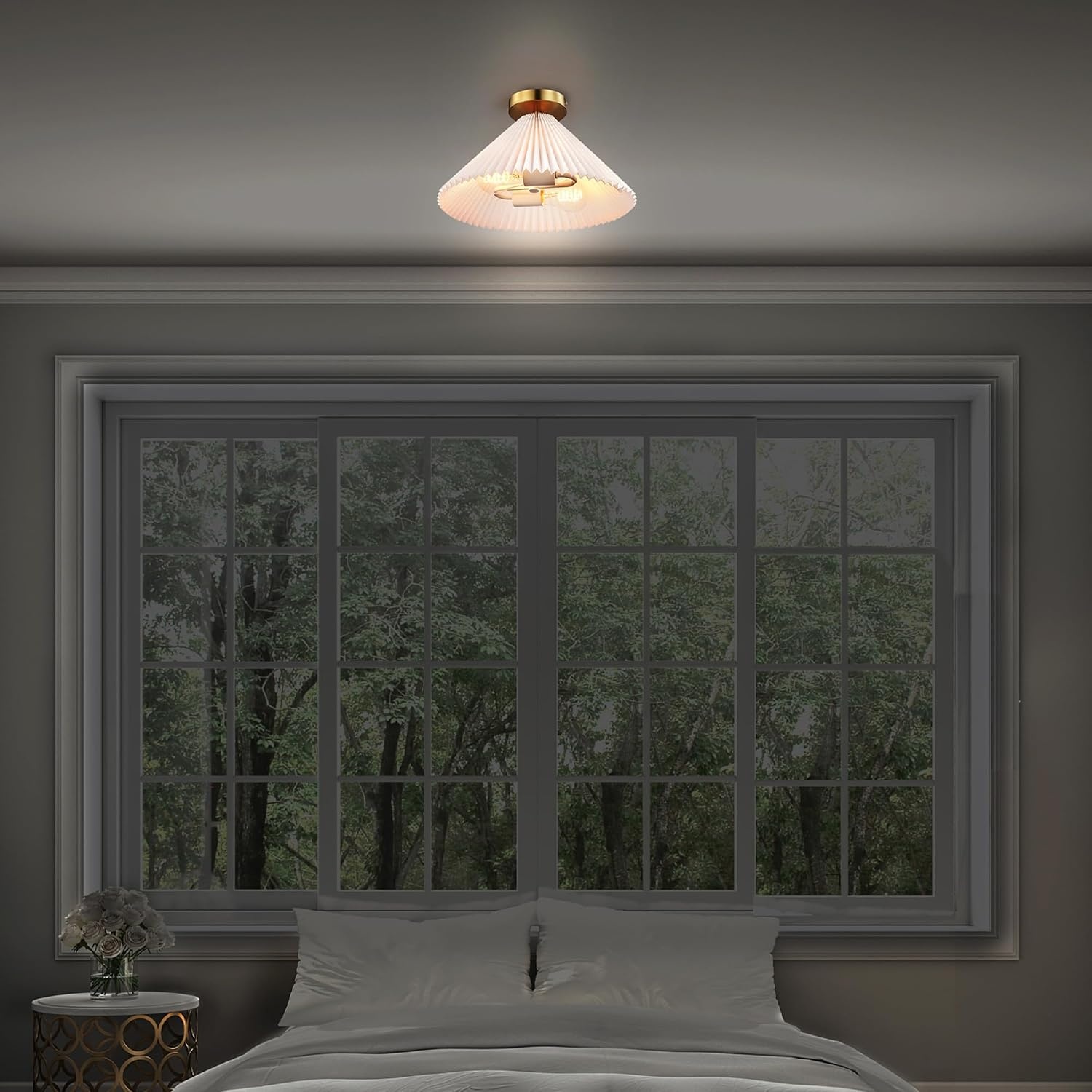 image:imageGlobe Electric 61262 1Light SemiFlush Mount Ceiling Light Matte White Gold Accent Bedroom Lighting Fixtures Ceiling Dining Room Fixture Timeless Lighting for Hallway Modern GlamBrass Flush